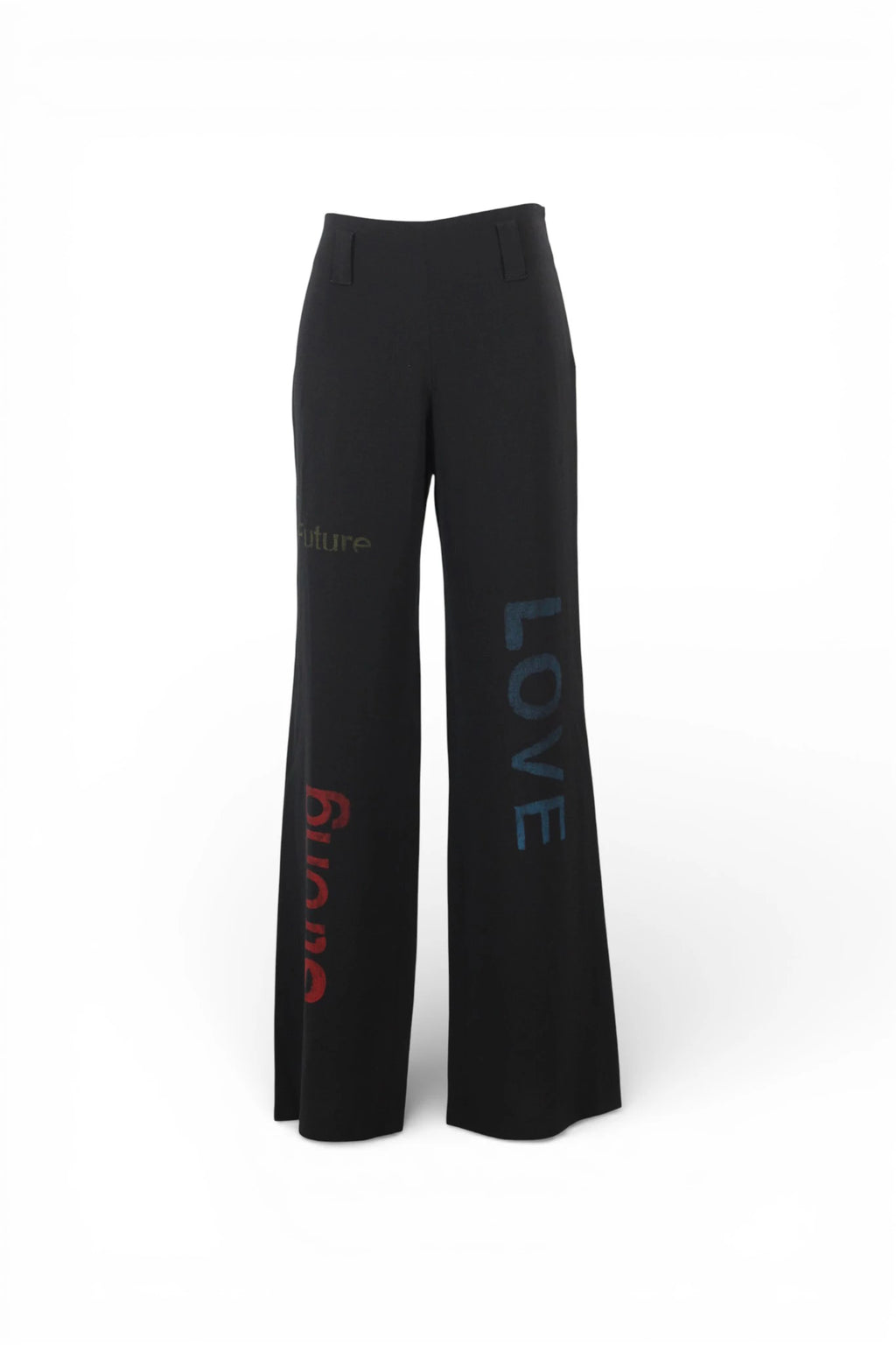 Wide-Leg Wool Palazzo Trousers with Graffiti Print