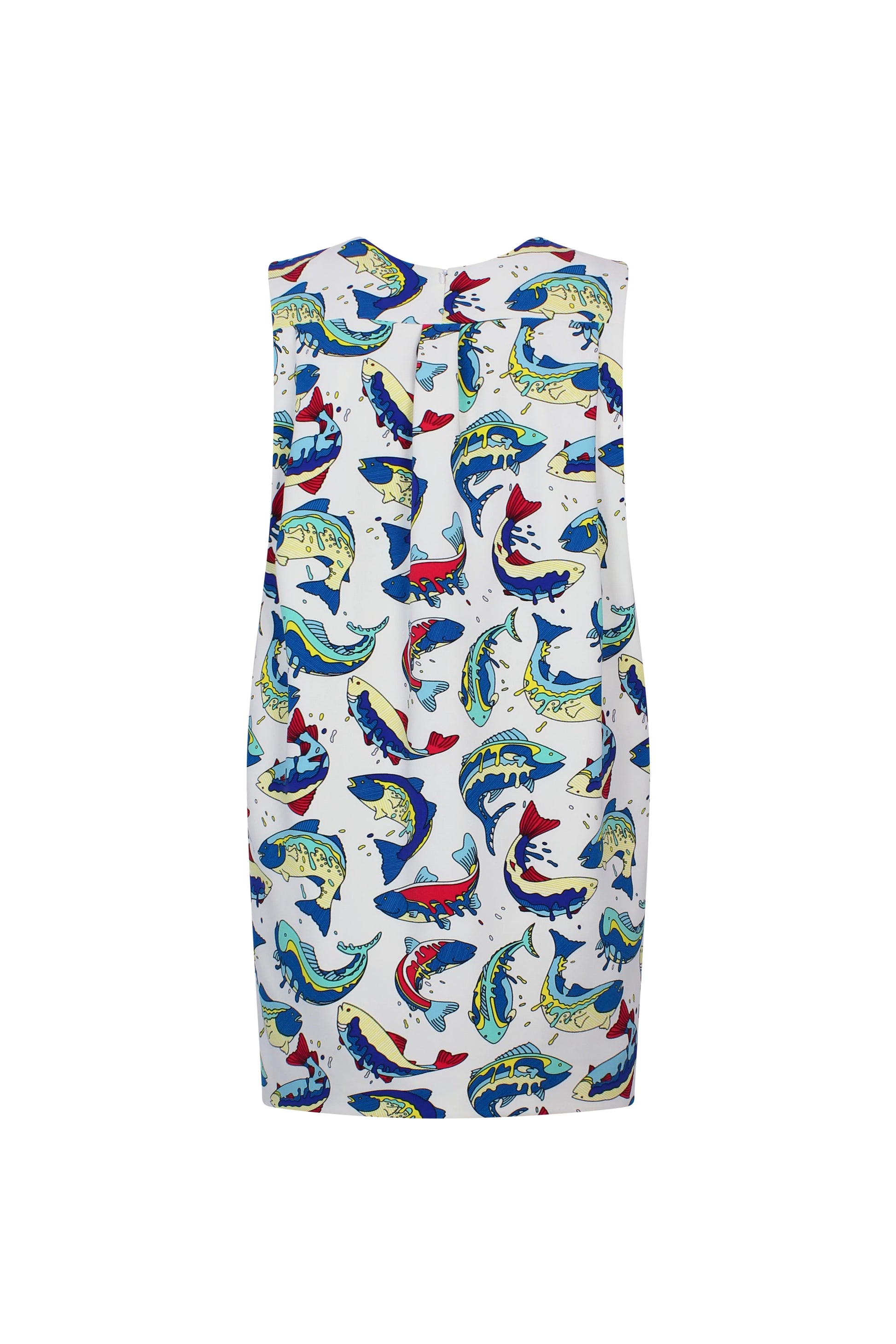 Fish-Print Mini Dress with Sack Back Detail SS2014
