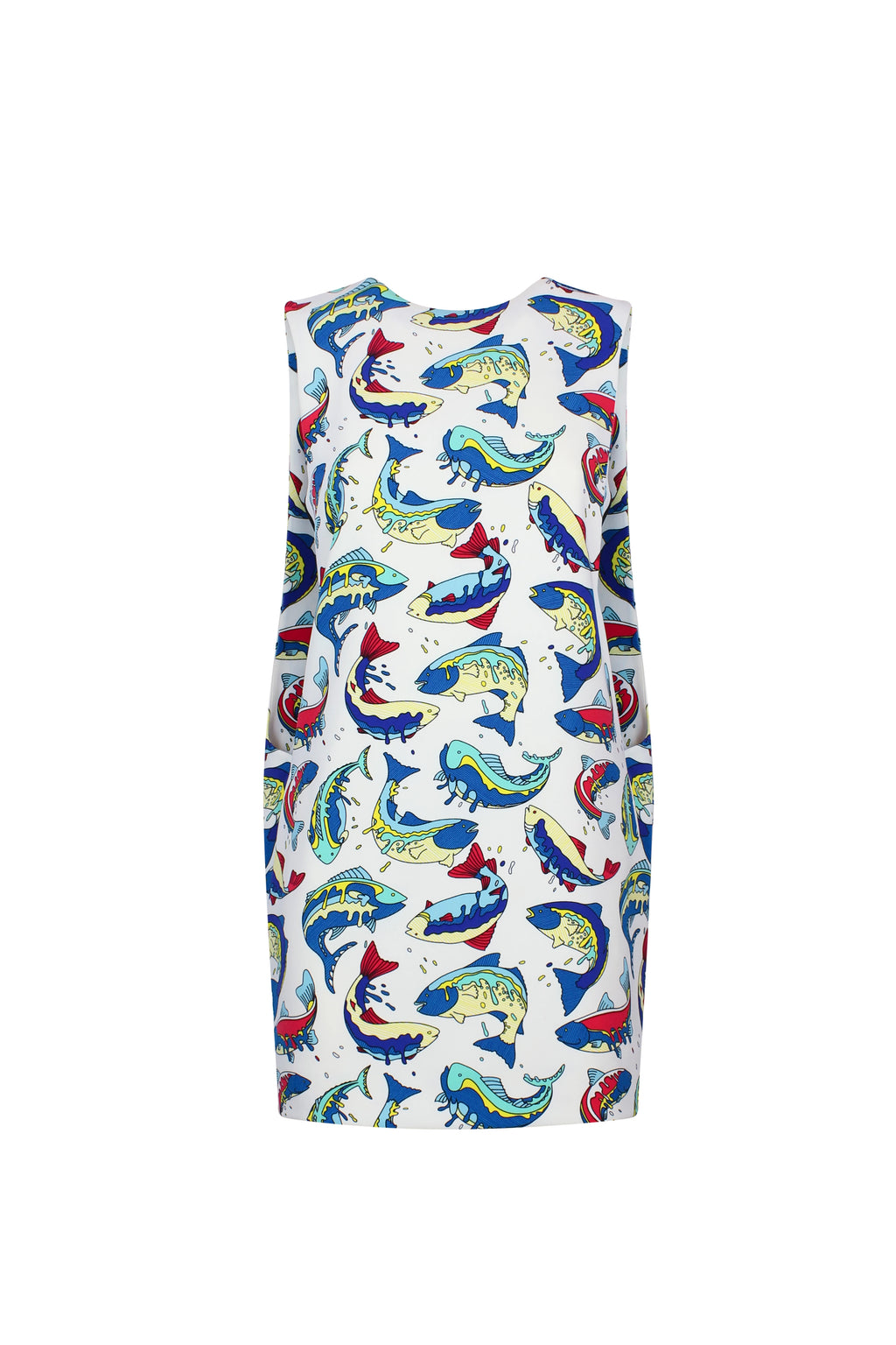 Fish-Print Mini Dress with Sack Back Detail SS2014