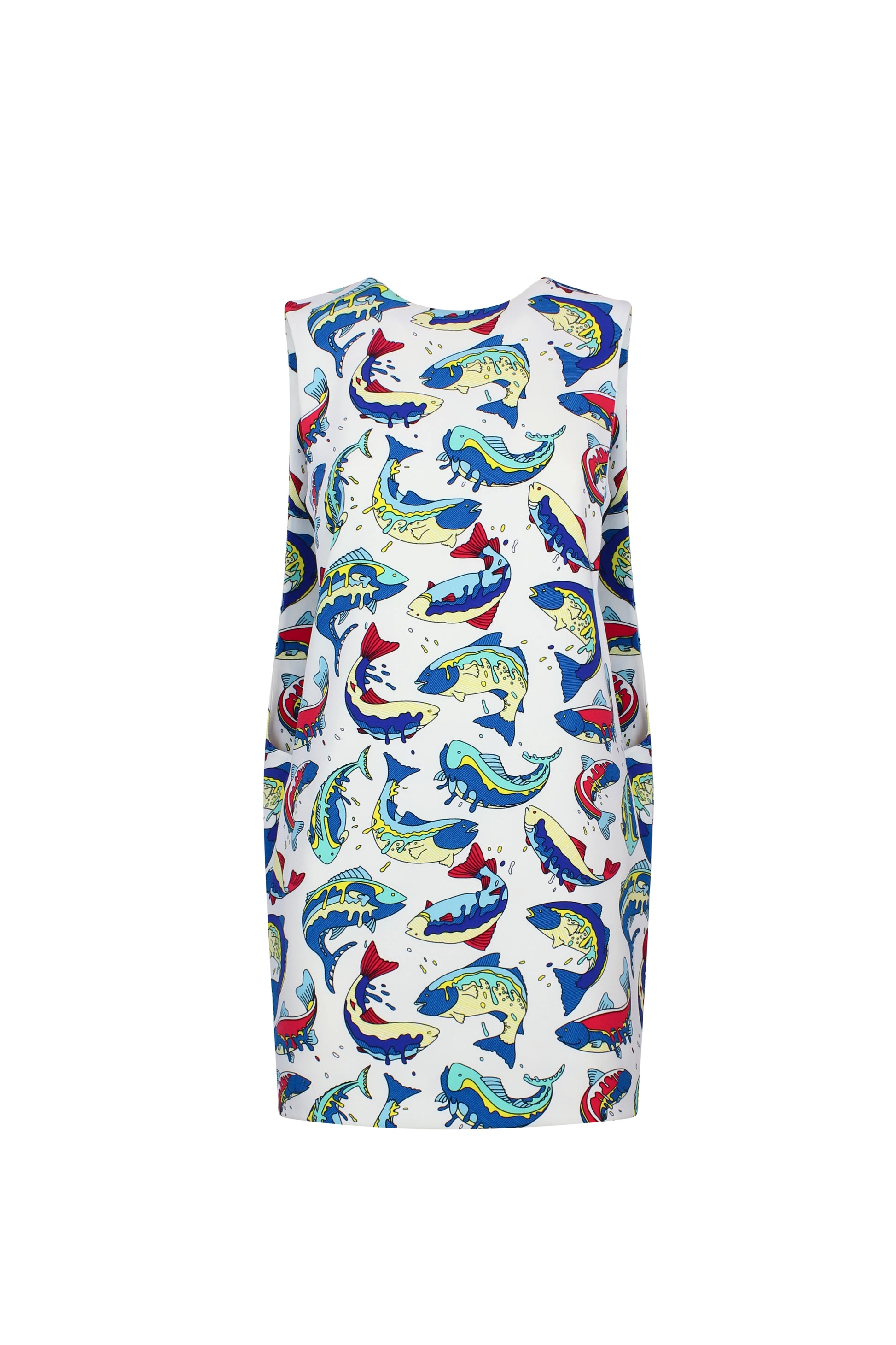 Fish-Print Mini Dress with Sack Back Detail SS2014