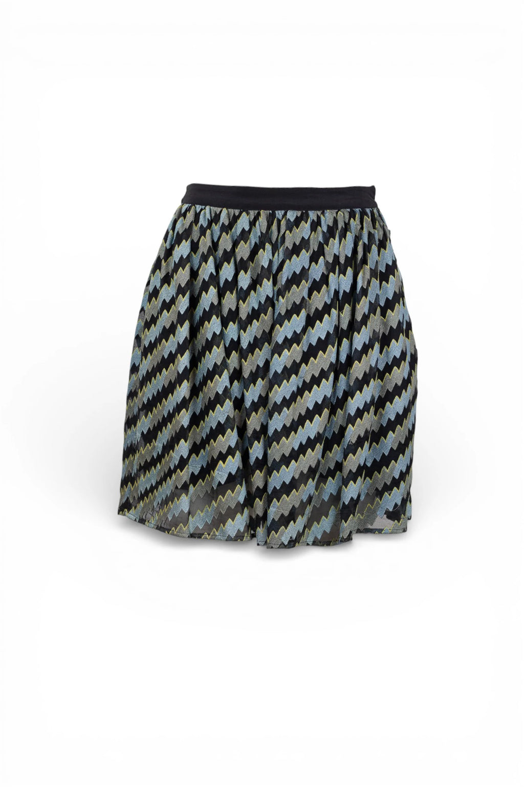 Silk Skater Skirt with Black Zigzag Pattern