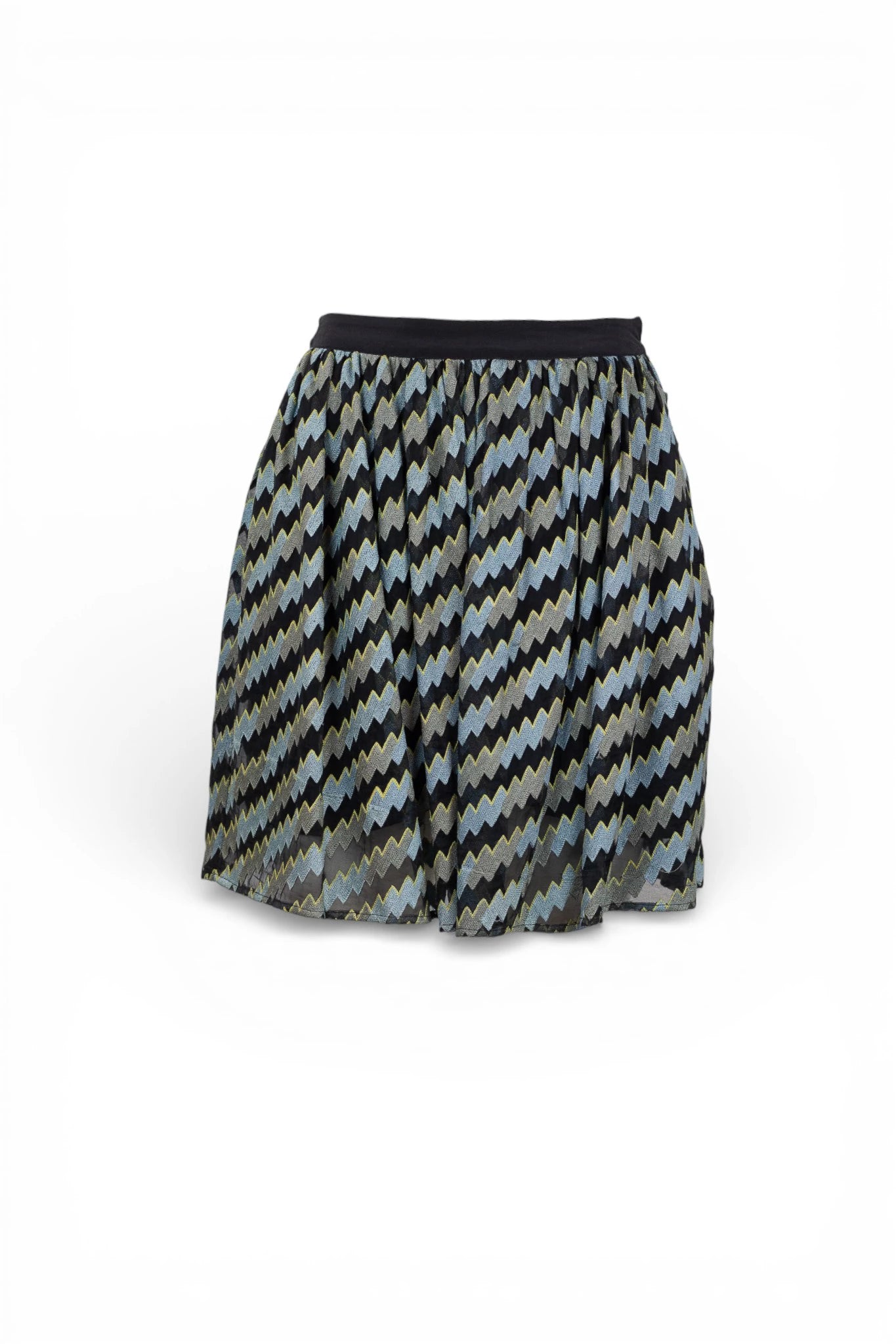 Silk Skater Skirt with Black Zigzag Pattern