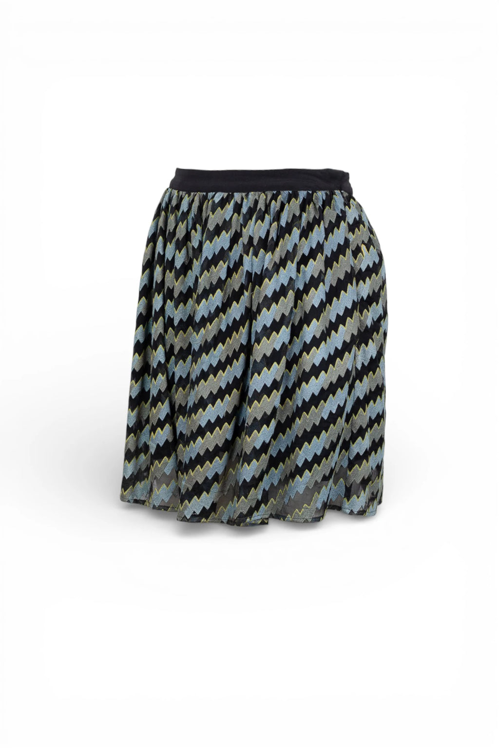 Silk Skater Skirt with Black Zigzag Pattern