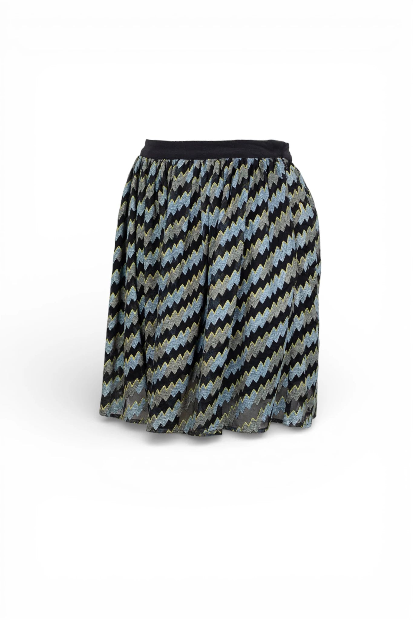 Silk Skater Skirt with Black Zigzag Pattern