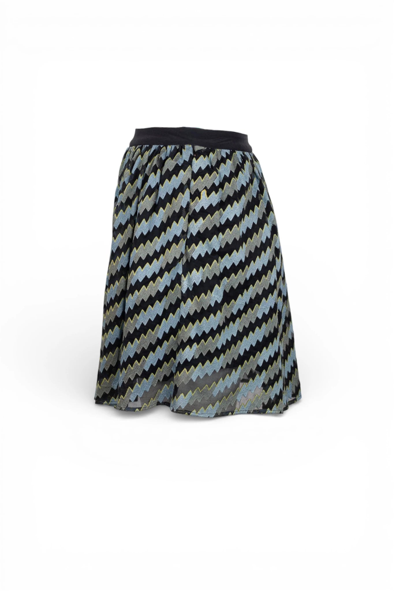 Silk Skater Skirt with Black Zigzag Pattern