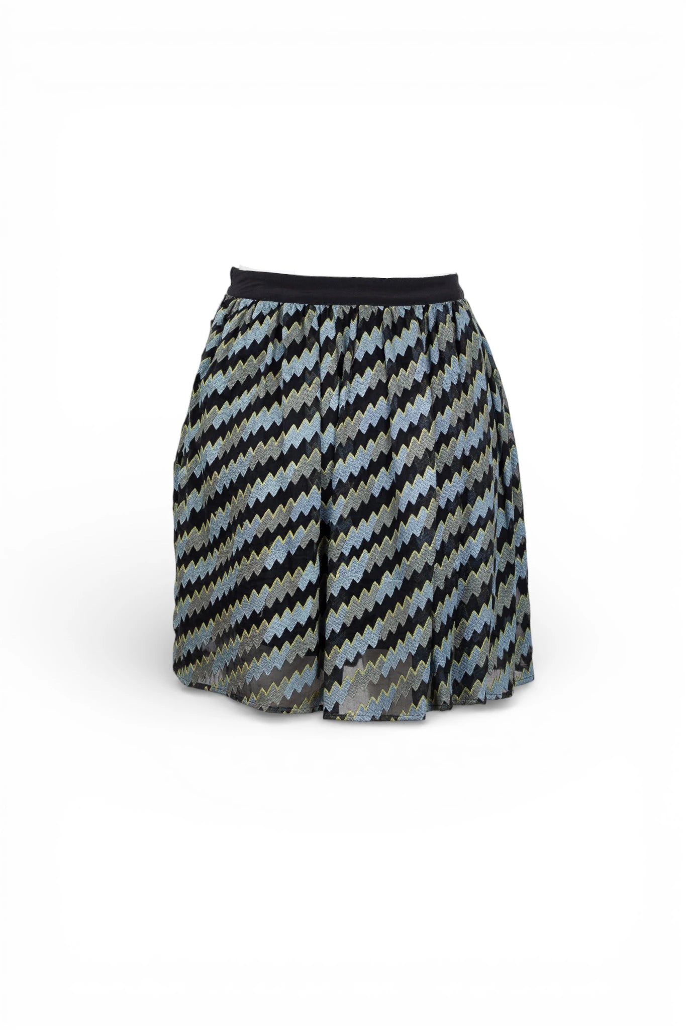 Silk Skater Skirt with Black Zigzag Pattern