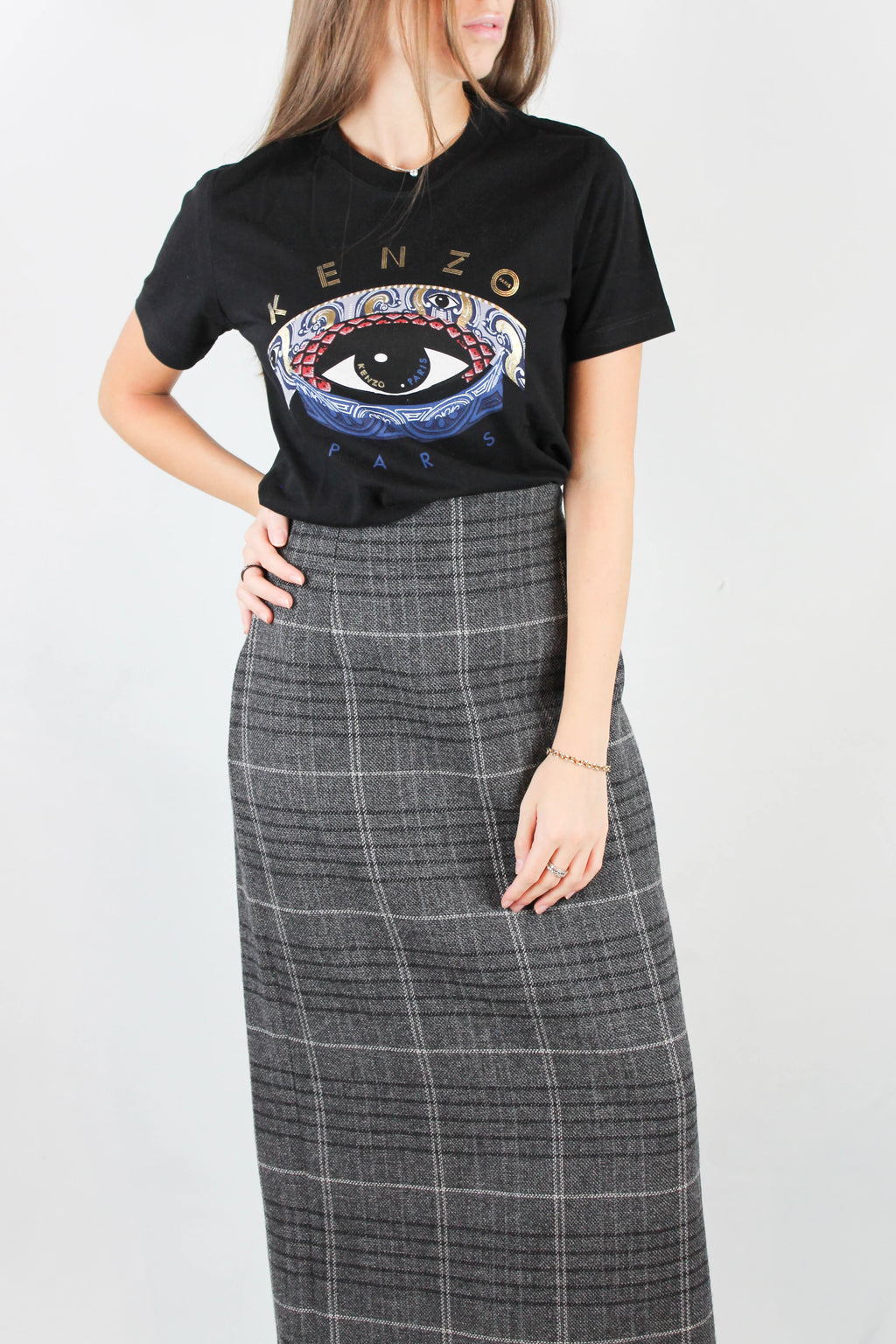 Black Cotton T-Shirt with Metallic Eye Print
