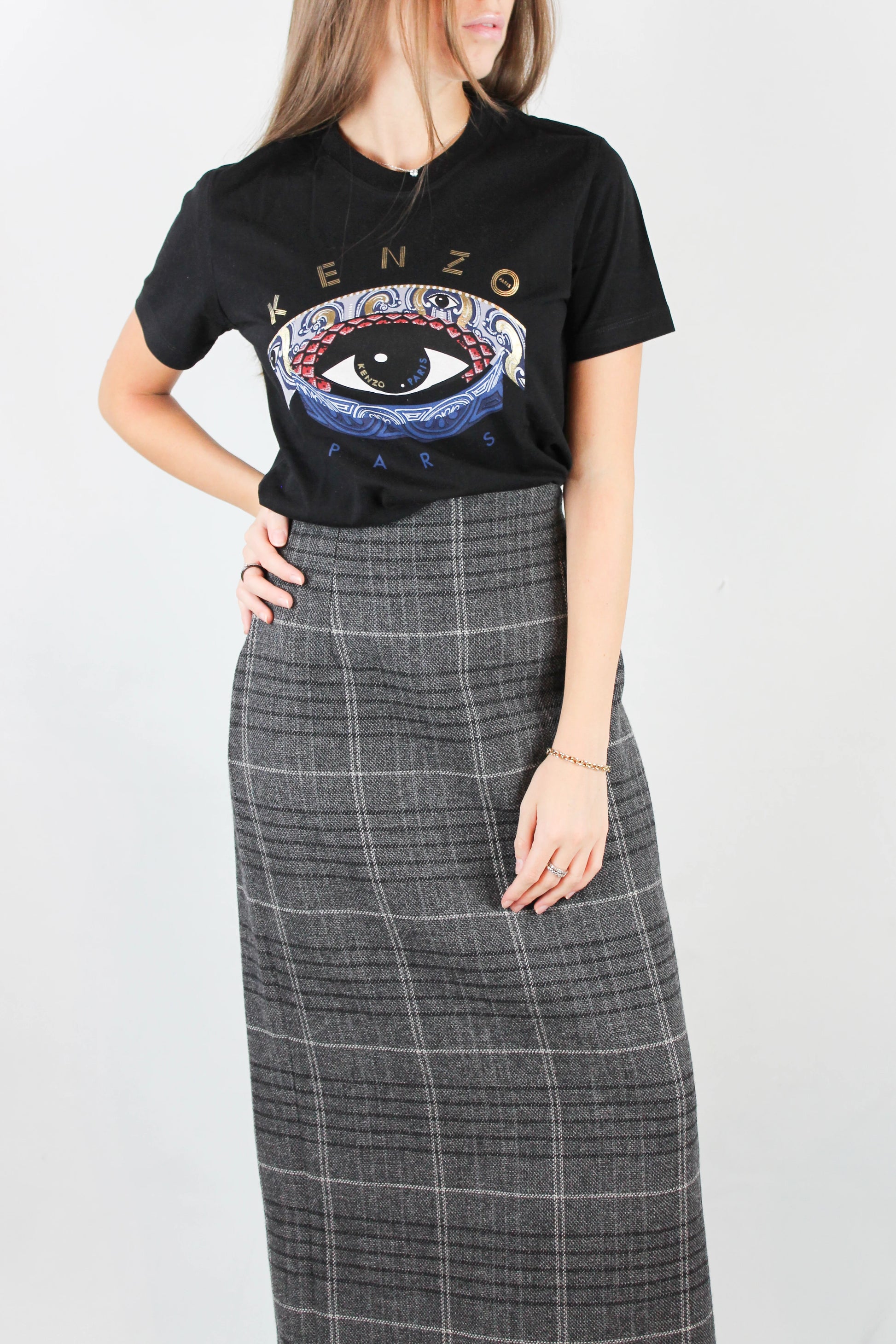 Black Cotton T-Shirt with Metallic Eye Print