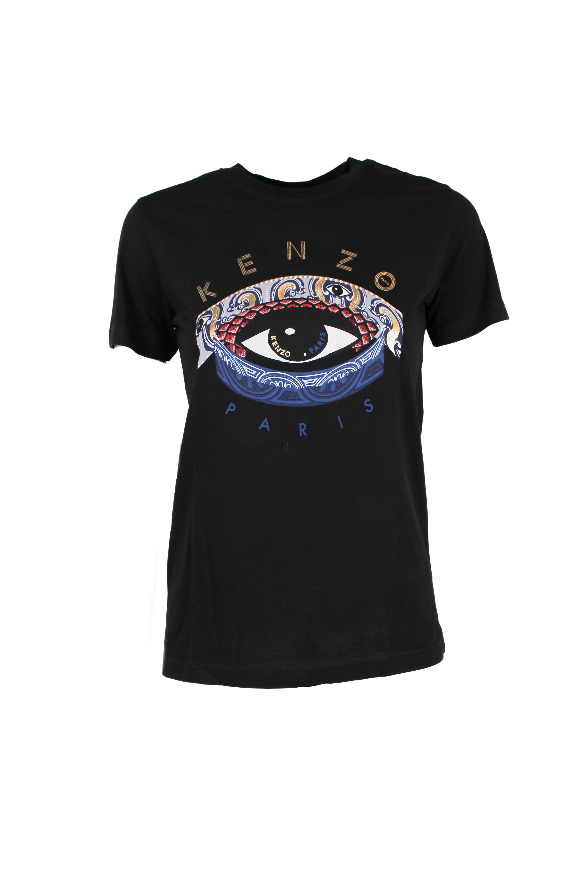 Black Cotton T-Shirt with Metallic Eye Print