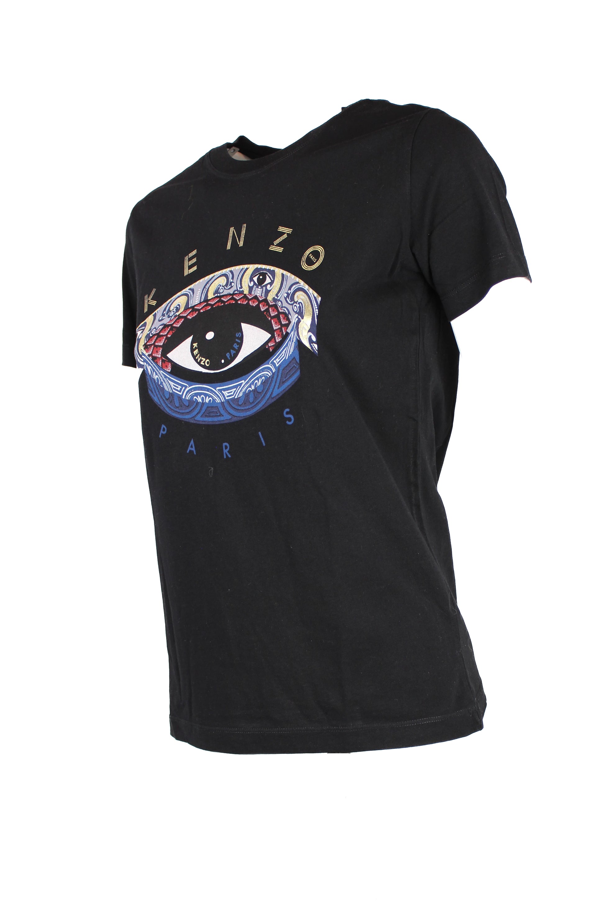 Black Cotton T-Shirt with Metallic Eye Print