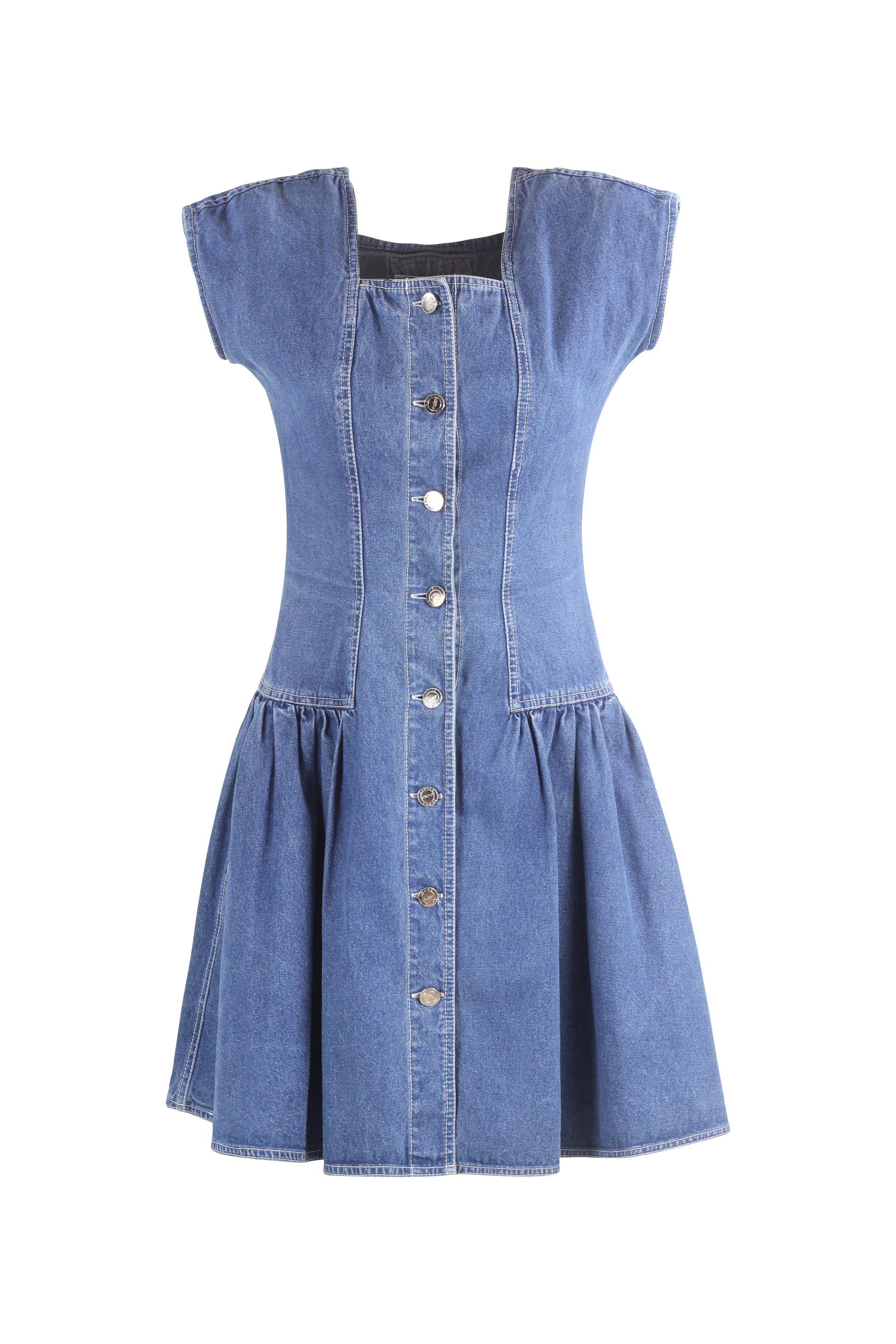 Denim Dress with Square Neckline