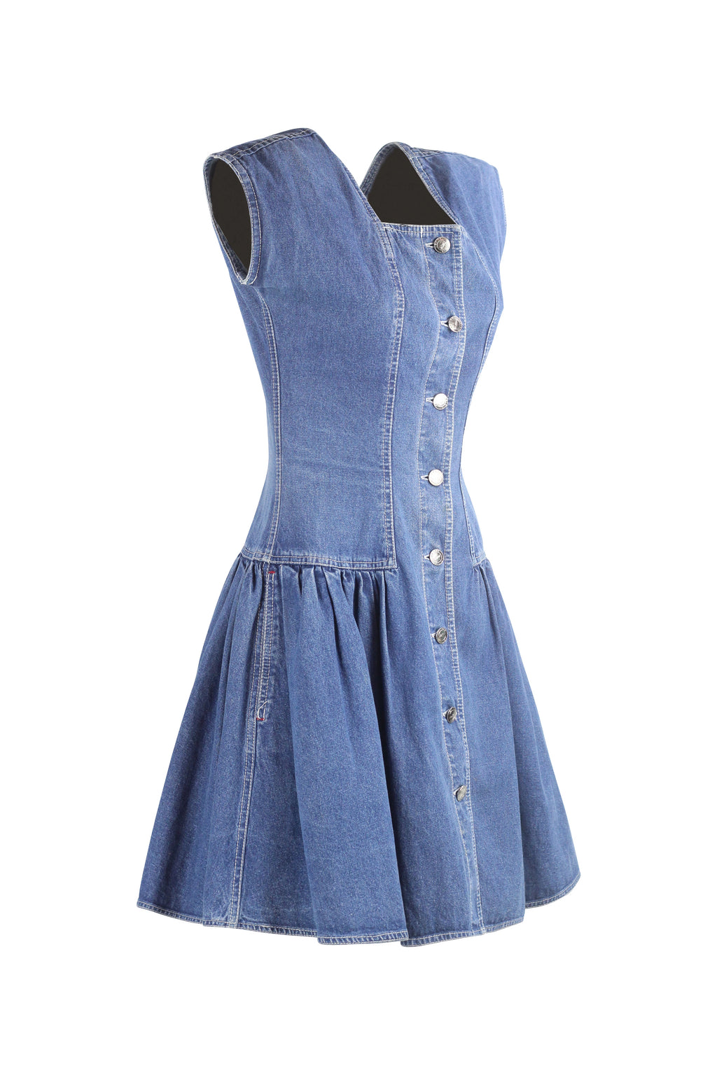 Denim Dress with Square Neckline