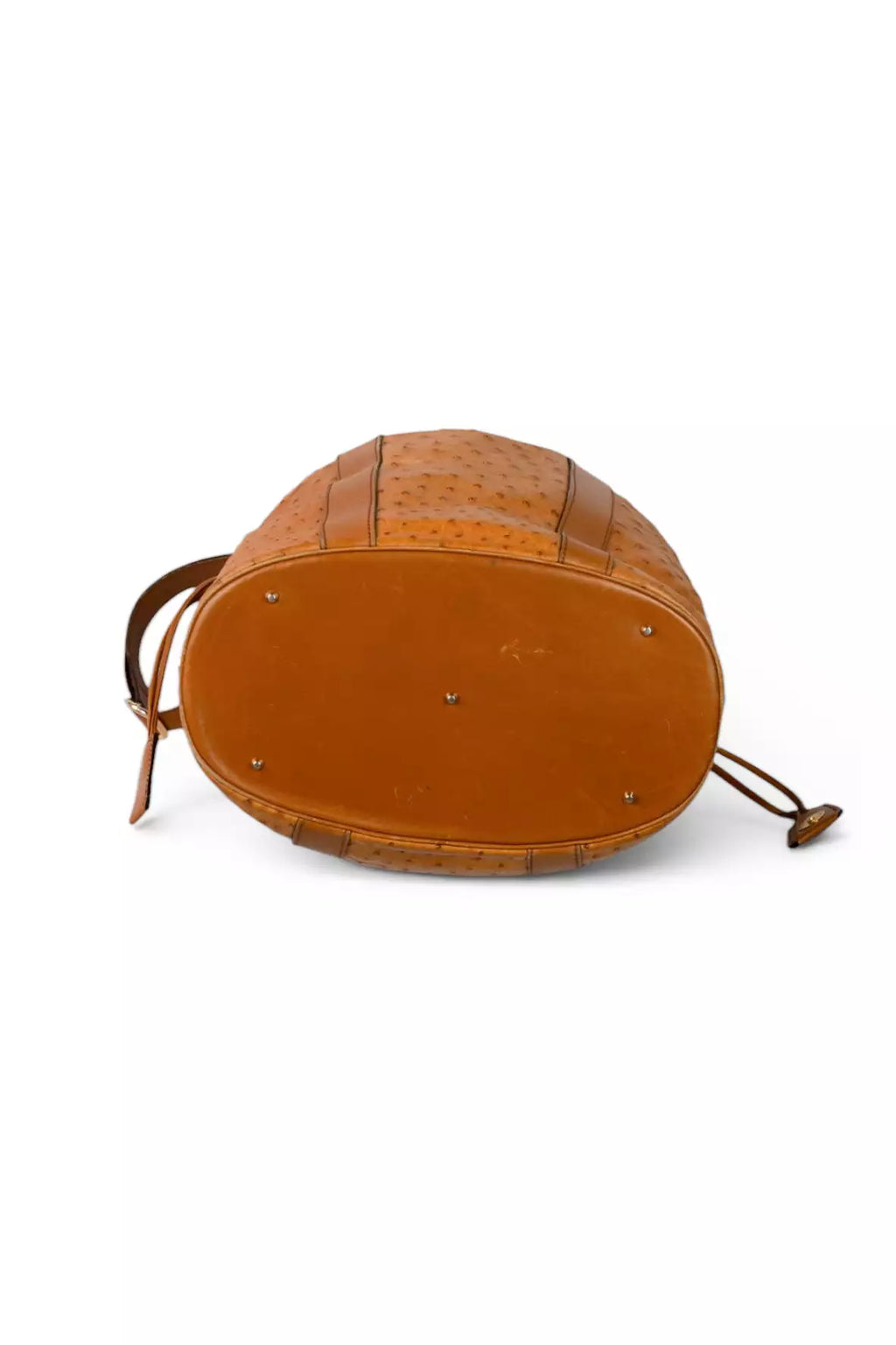 Ostrich Leather Drawstring Bucket Bag