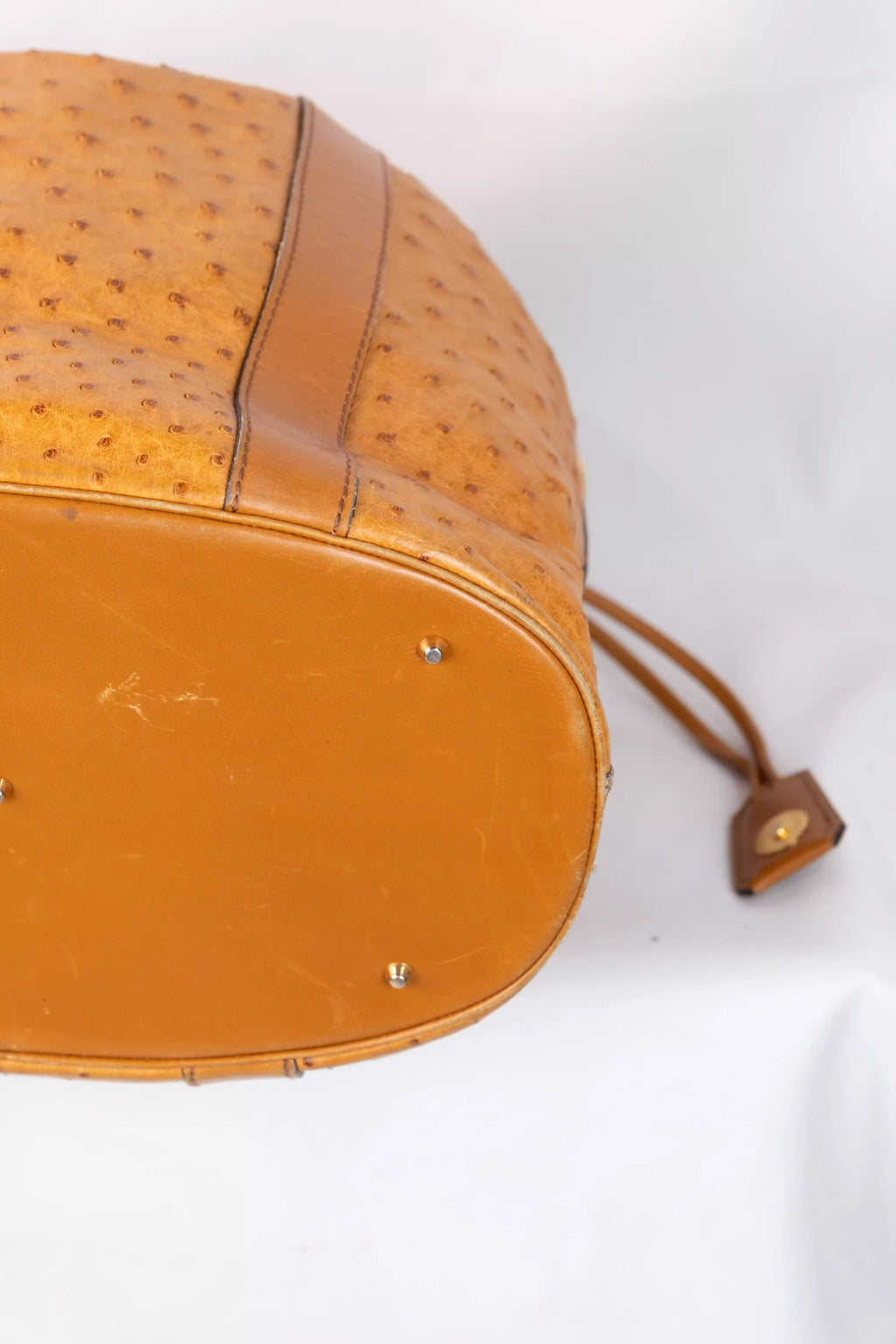 Ostrich Leather Drawstring Bucket Bag