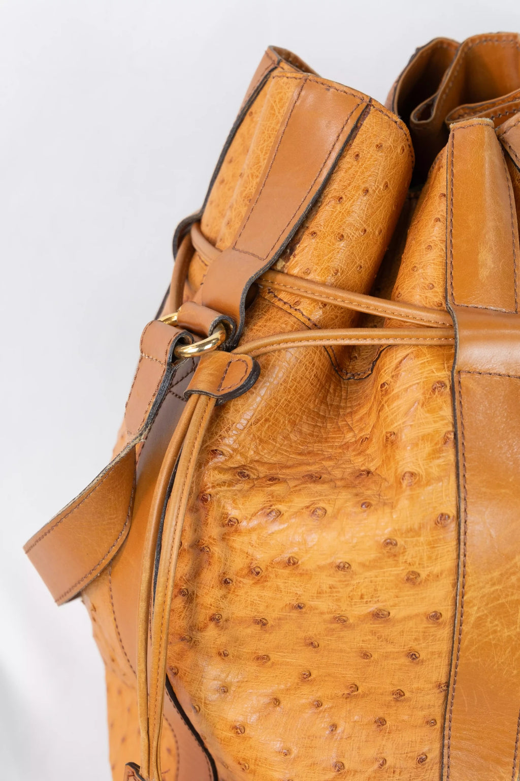 Ostrich Leather Drawstring Bucket Bag