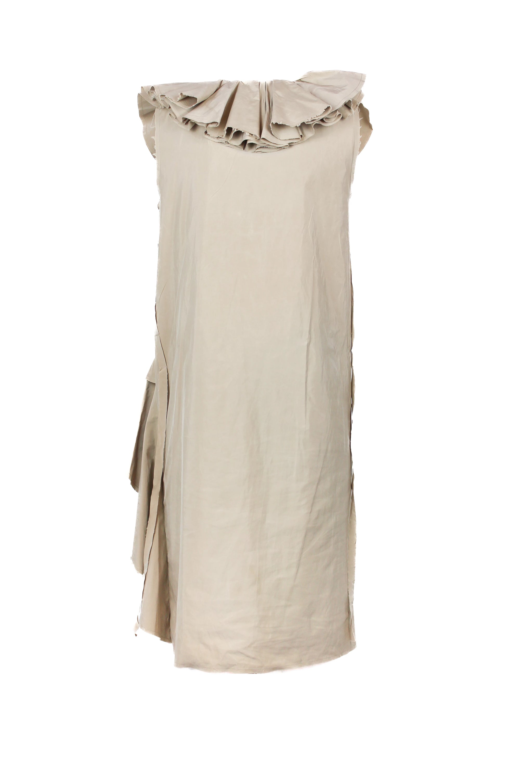 Beige Deep V-Neck Dress with Maxi Ruching Detail