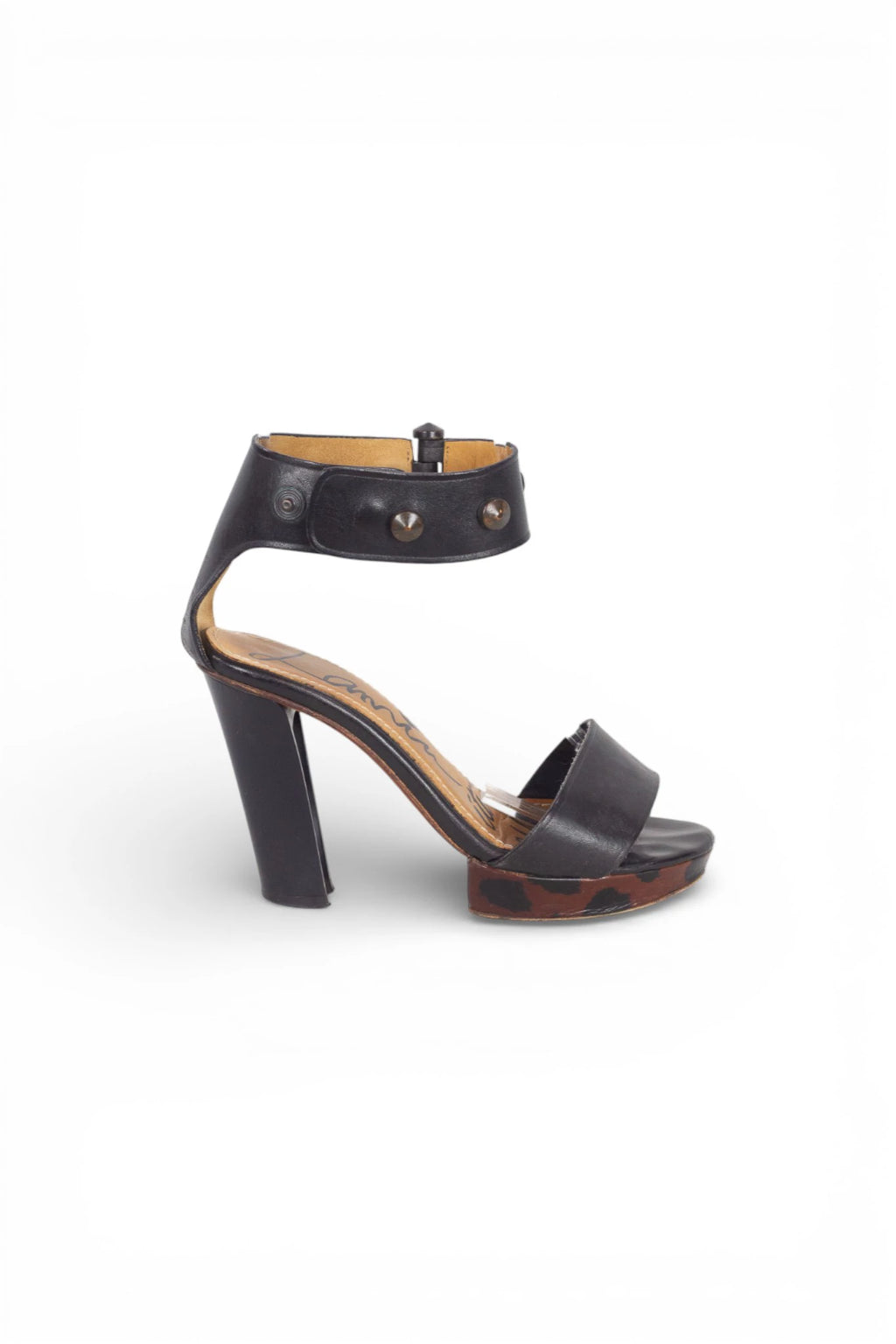 Black Sandals with Metallic Ankle Strap Details