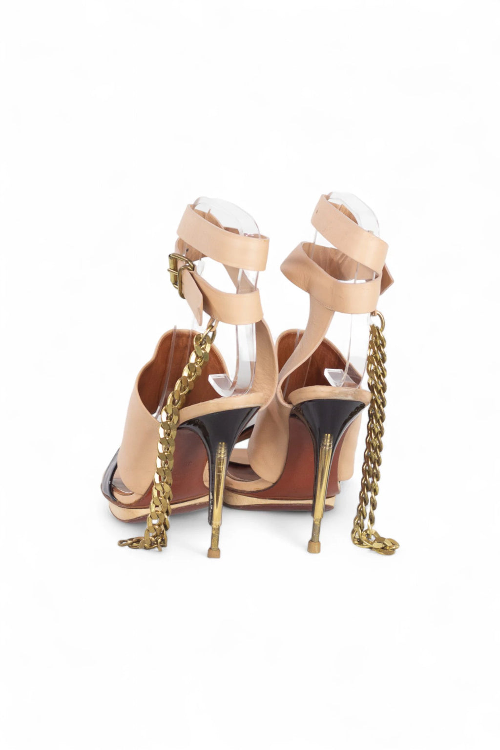 Cream and patent sandals with chains