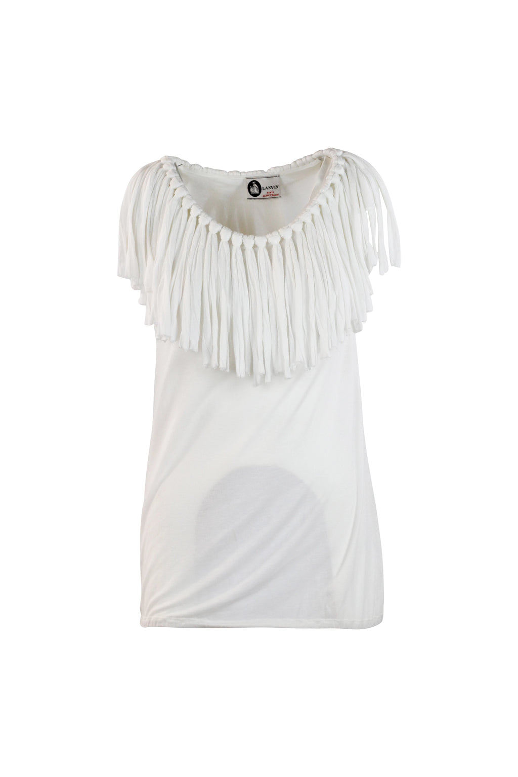 White Cotton Fringe Neckline Top