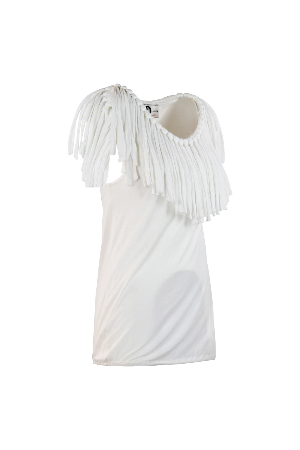 White Cotton Fringe Neckline Top