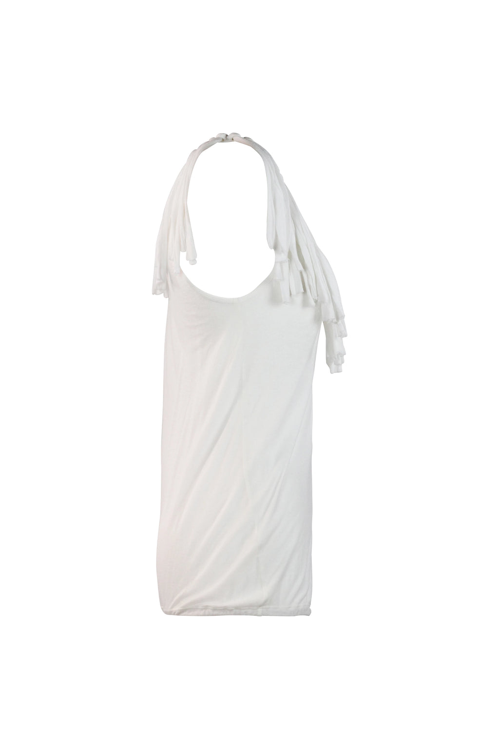 White Cotton Fringe Neckline Top