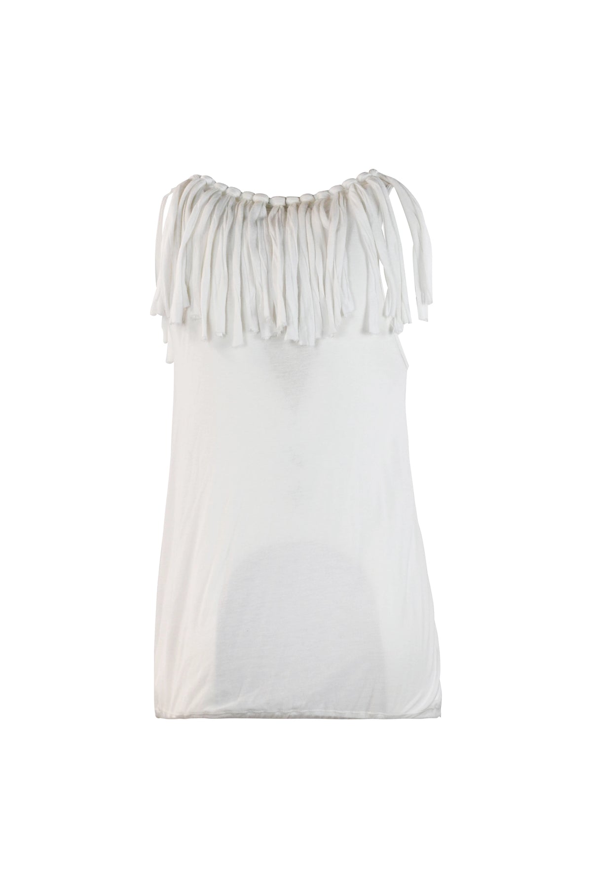 White Cotton Fringe Neckline Top