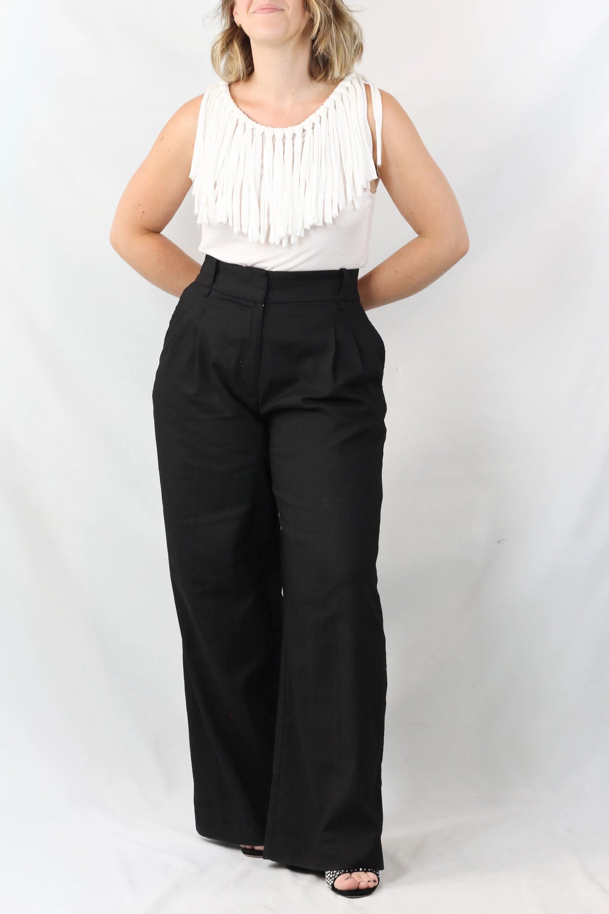 White Cotton Fringe Neckline Top