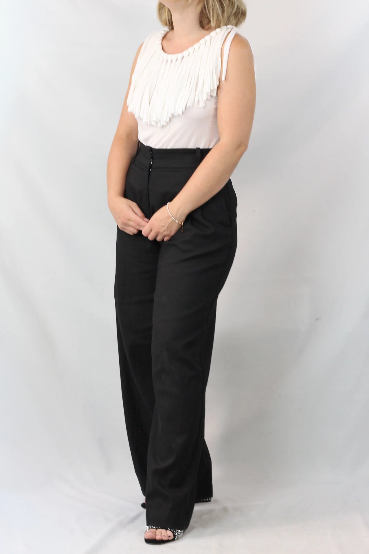 White Cotton Fringe Neckline Top