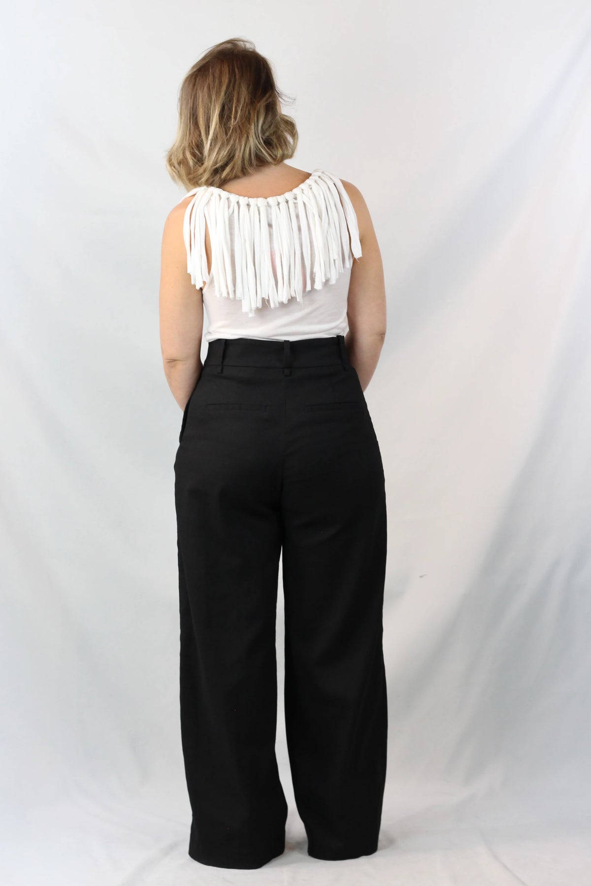 White Cotton Fringe Neckline Top