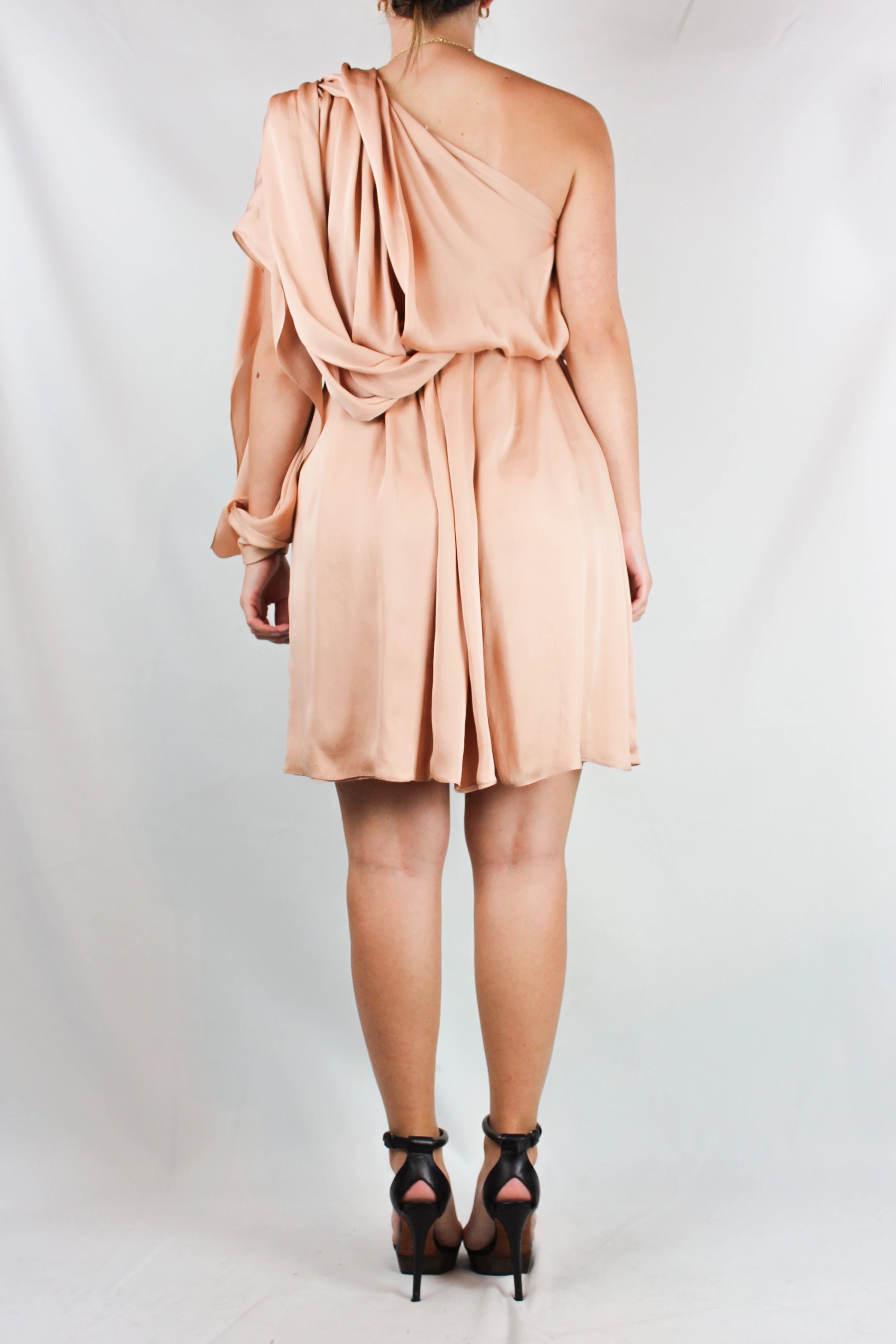 One-Shoulder Draped Silk Dress with Safety Pin Detail SS2012