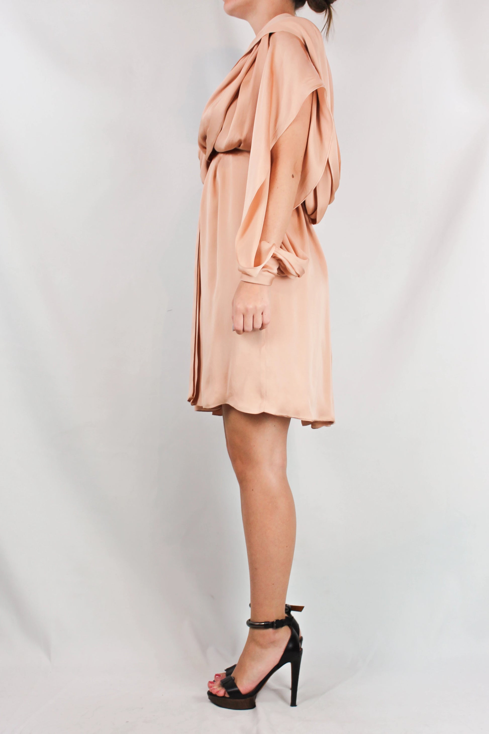 One-Shoulder Draped Silk Dress with Safety Pin Detail SS2012