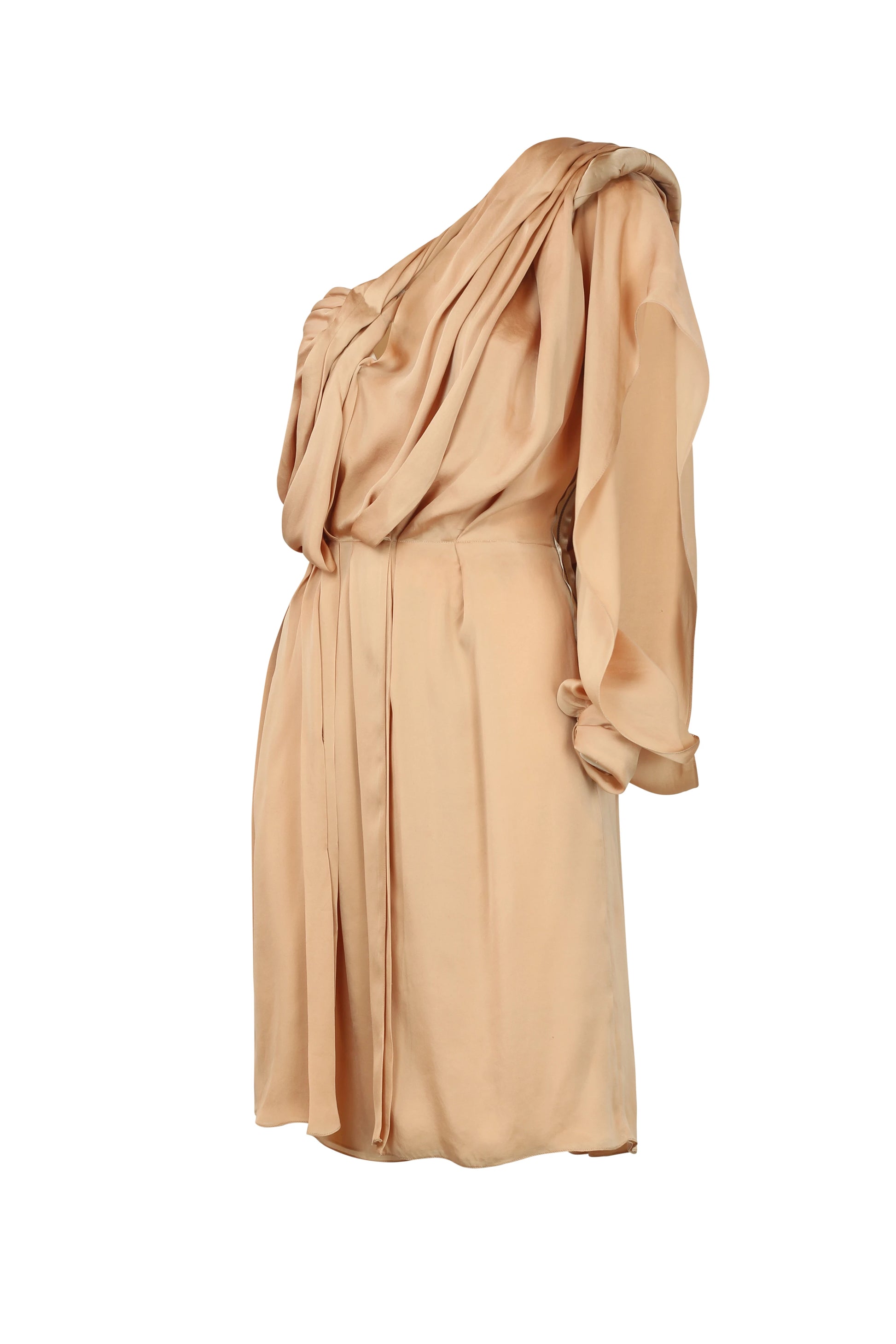 One-Shoulder Draped Silk Dress with Safety Pin Detail SS2012