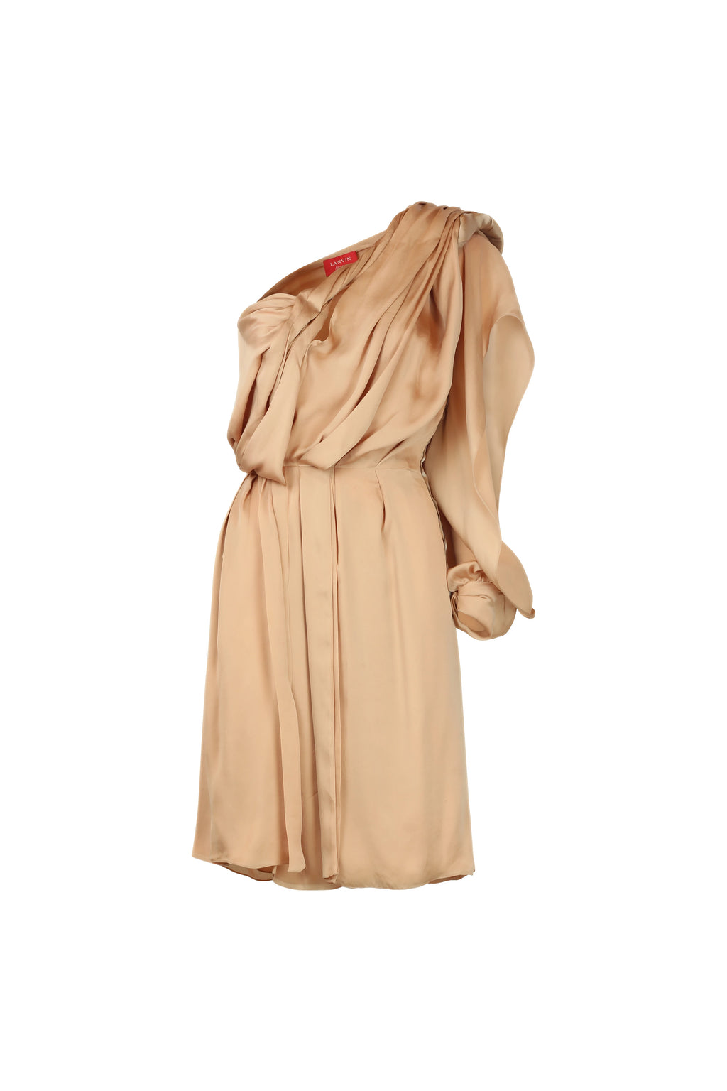 One-Shoulder Draped Silk Dress with Safety Pin Detail SS2012