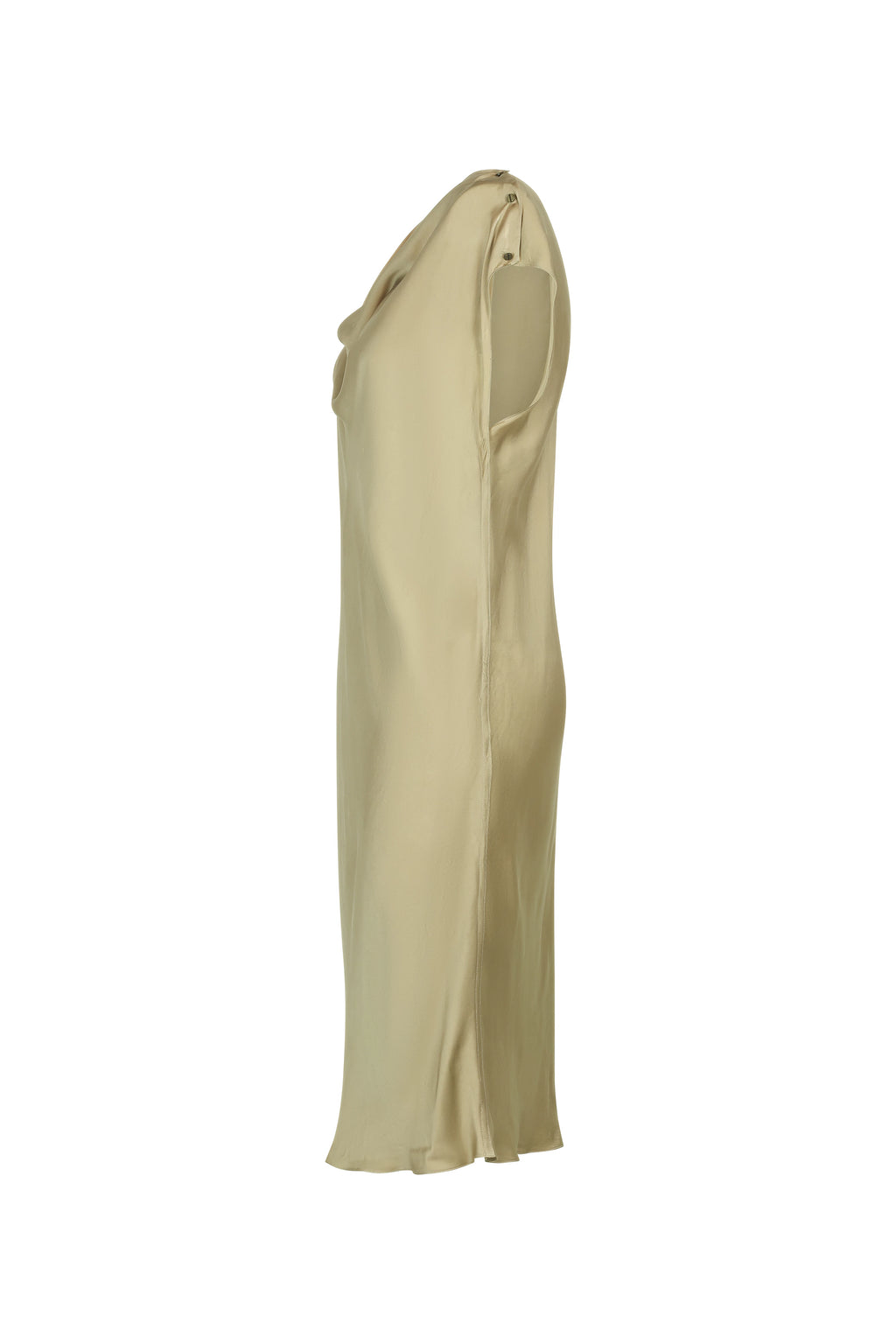 Golden Silk Slip Dress with Shawl Neckline