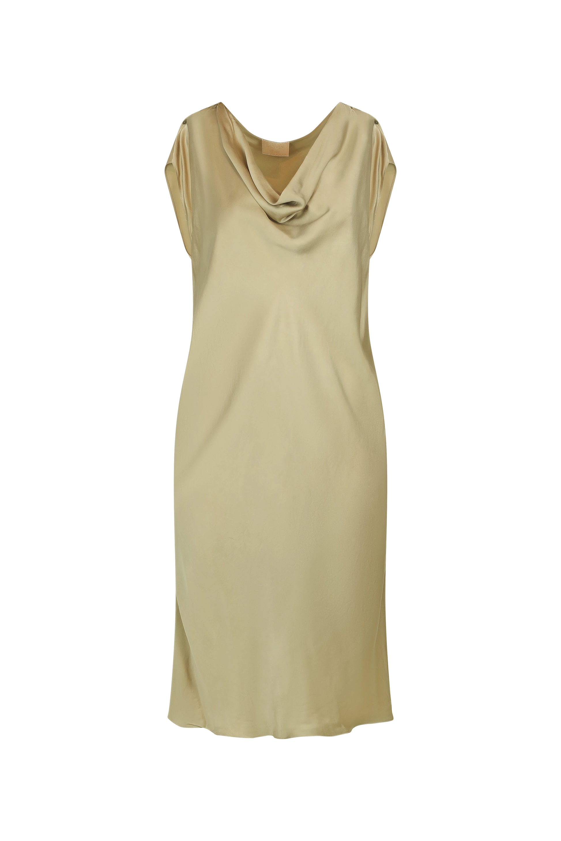 Golden Silk Slip Dress with Shawl Neckline