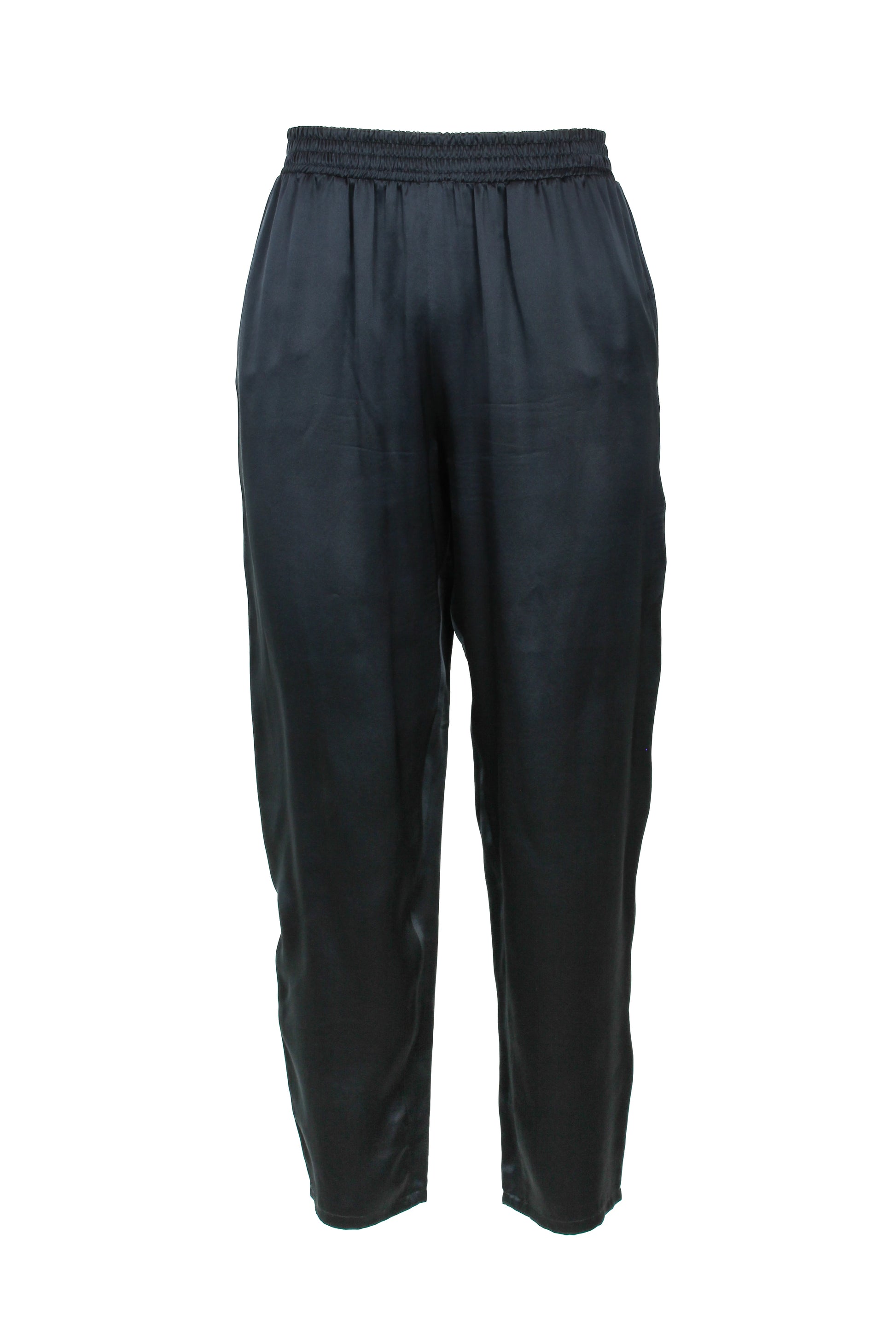 Navy Blue Silk Satin Cropped Trousers