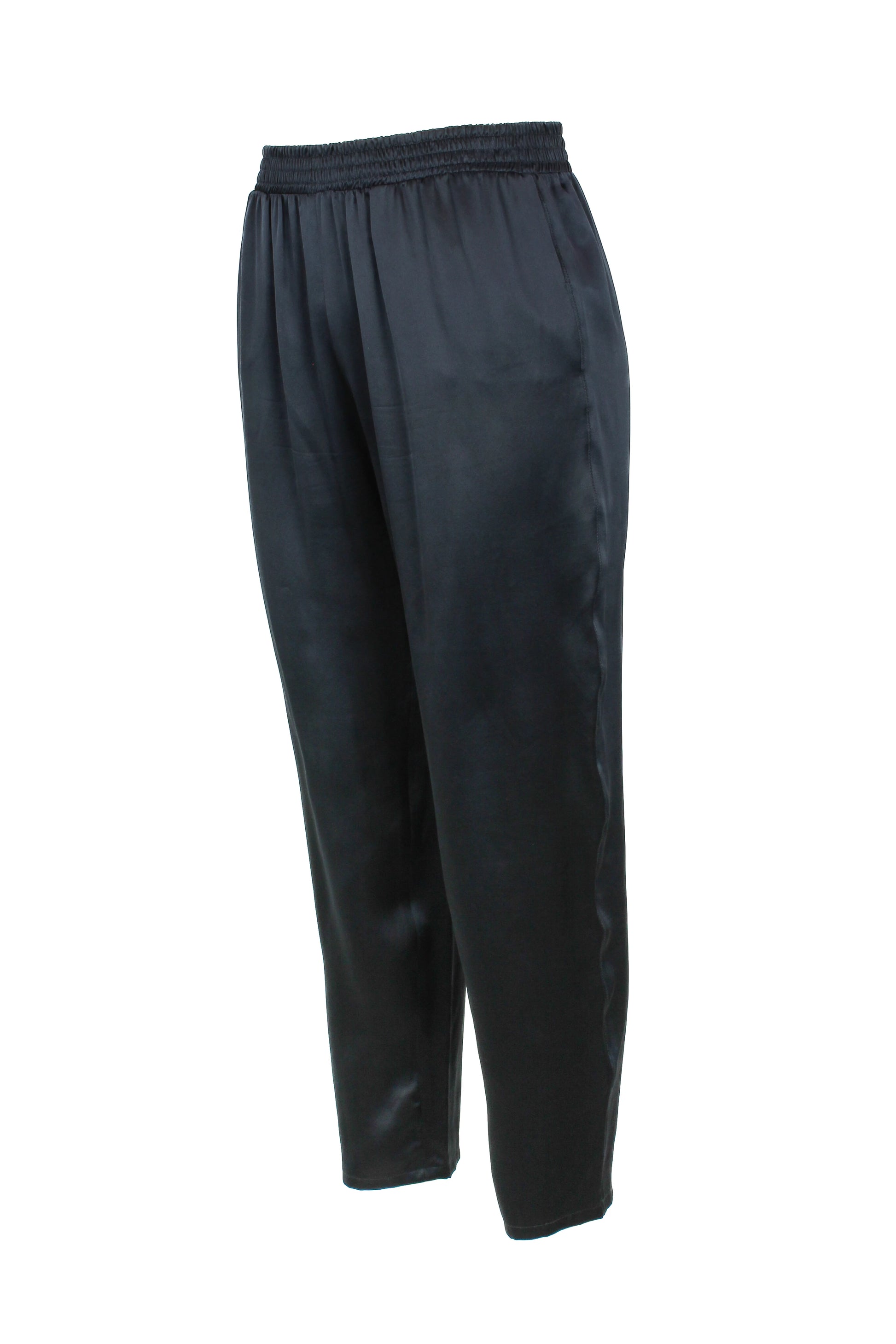 Navy Blue Silk Satin Cropped Trousers