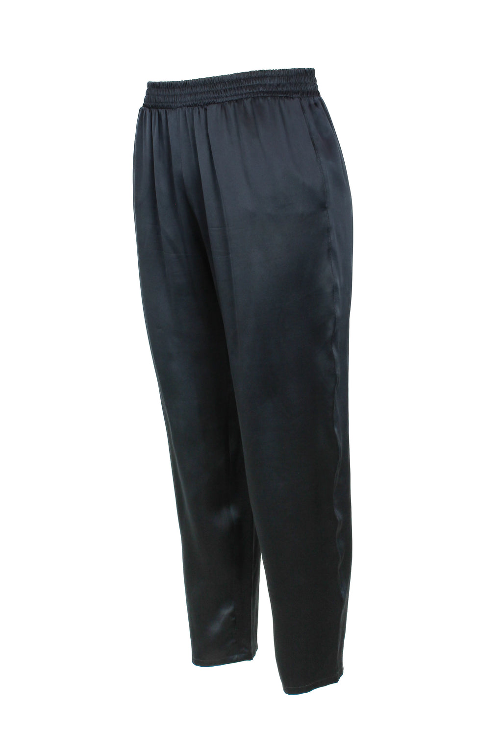 Navy Blue Silk Satin Cropped Trousers