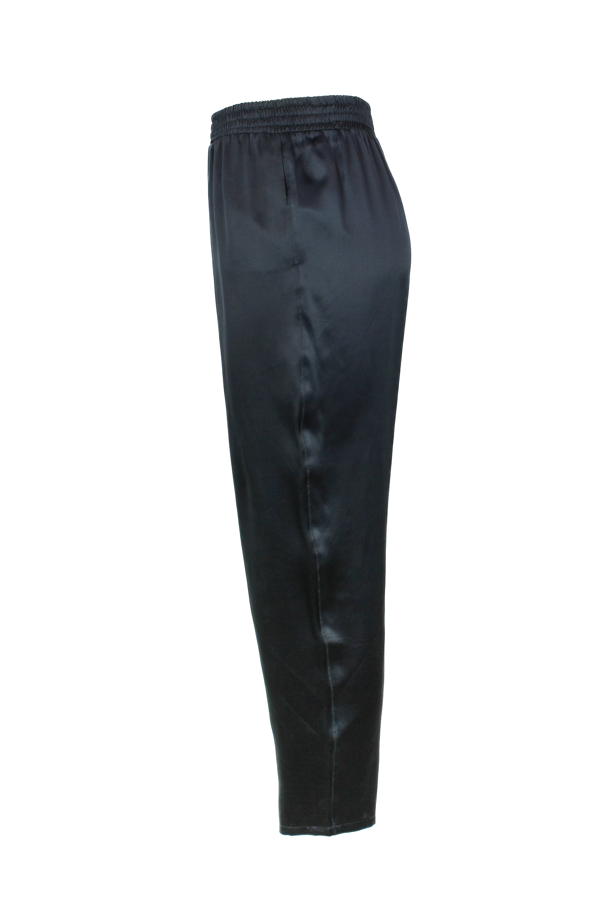 Navy Blue Silk Satin Cropped Trousers