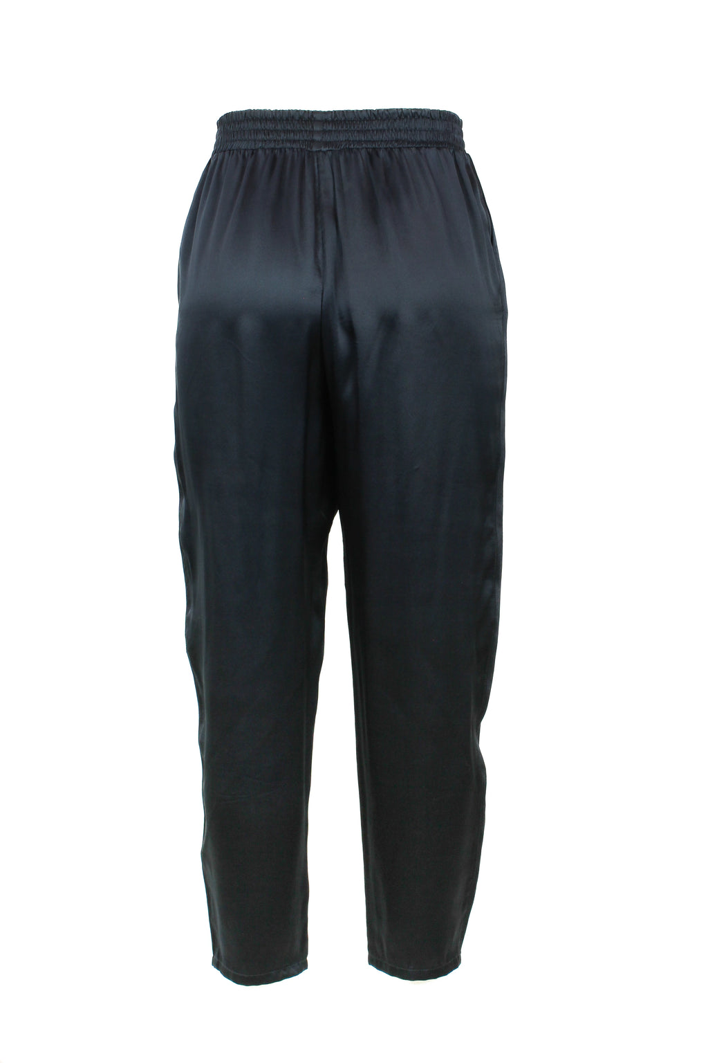 Navy Blue Silk Satin Cropped Trousers