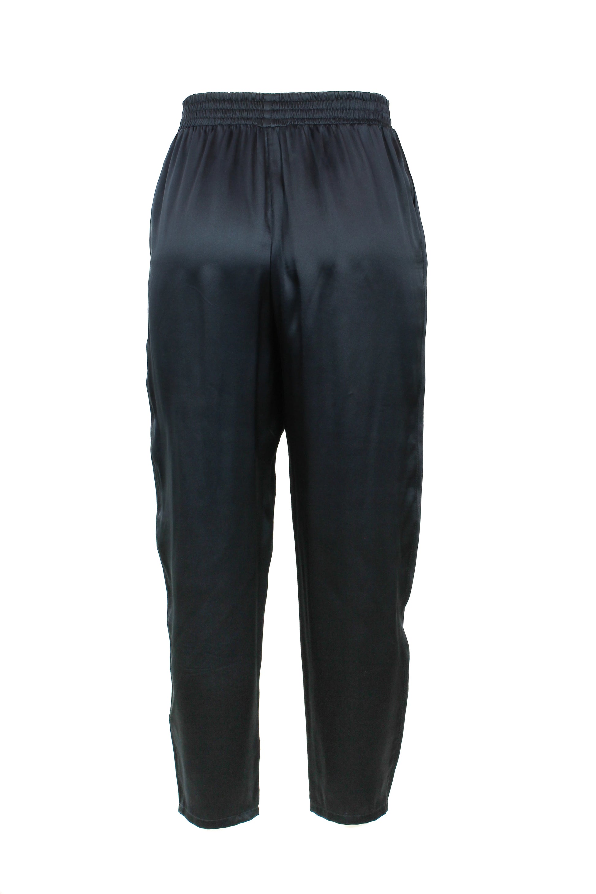 Navy Blue Silk Satin Cropped Trousers