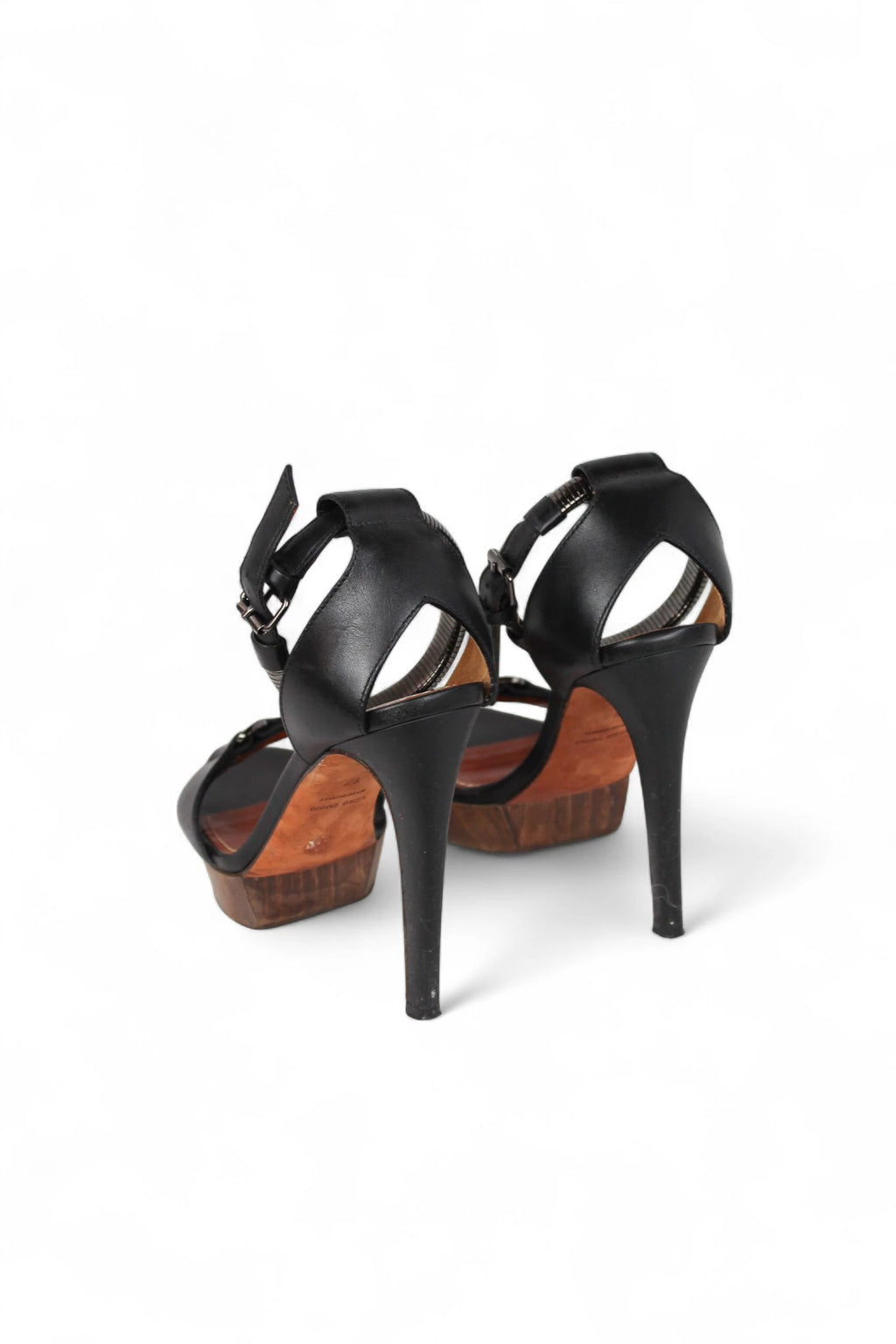 Leather Platform Sandals with Ankle Bracelet Strap