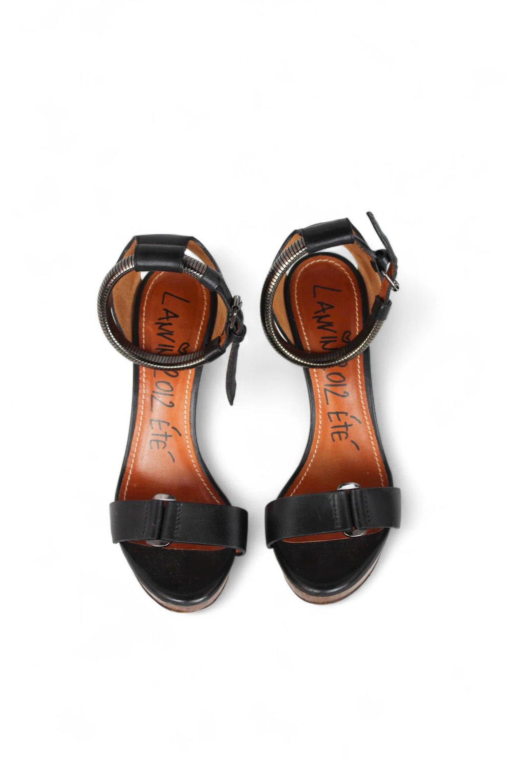 Leather Platform Sandals with Ankle Bracelet Strap