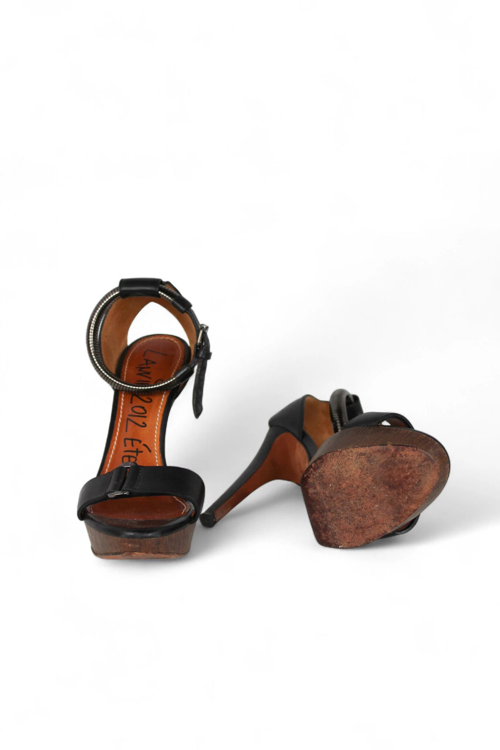 Leather Platform Sandals with Ankle Bracelet Strap