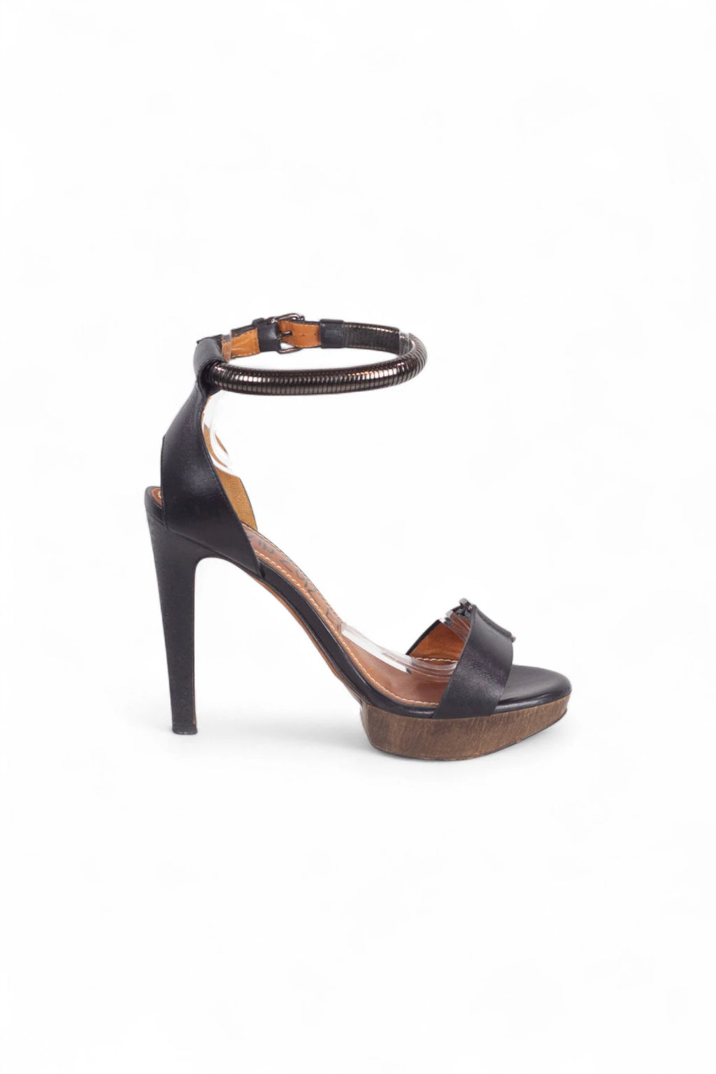 Leather Platform Sandals with Ankle Bracelet Strap