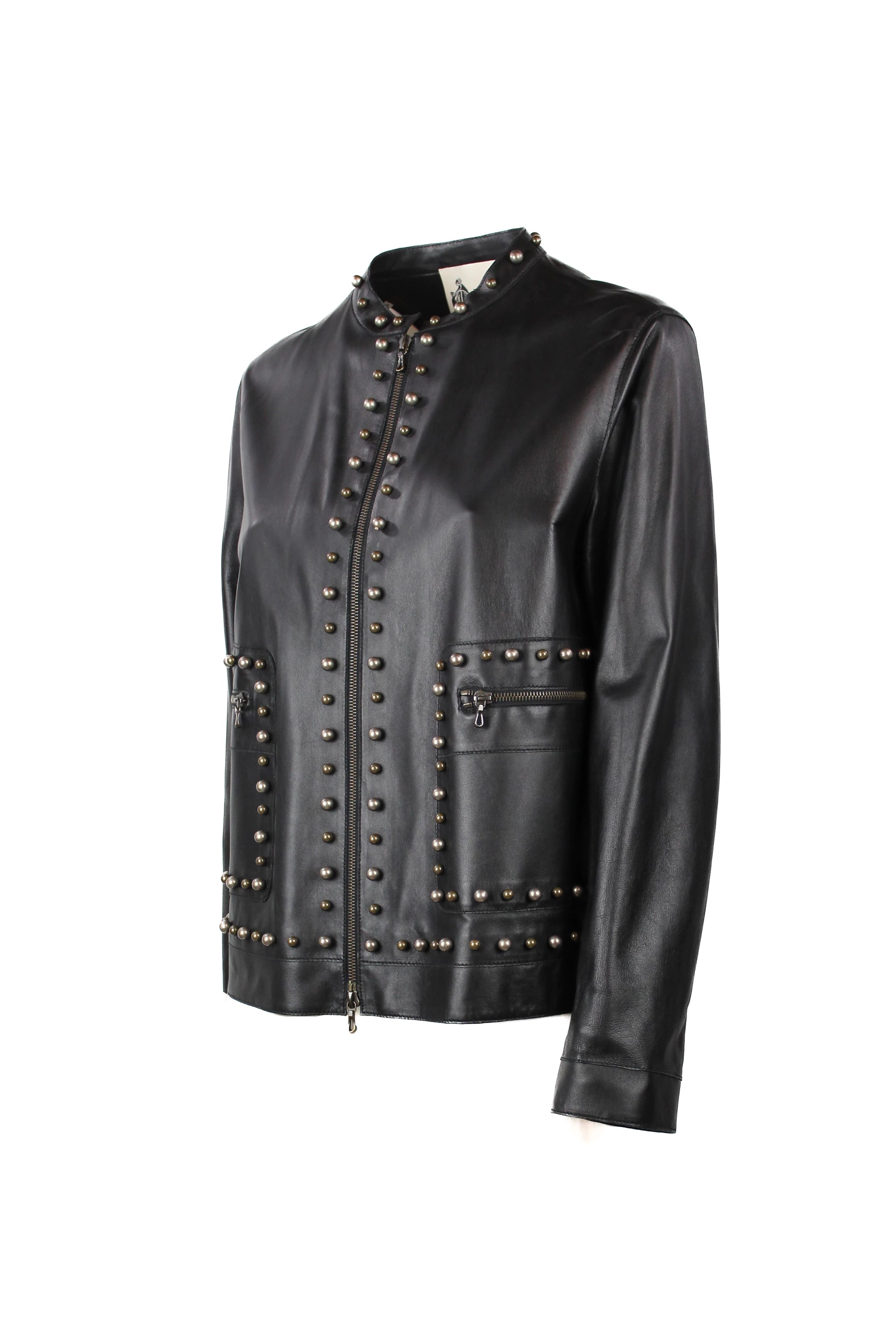 Leather Jacket with Spherical Stud Details
