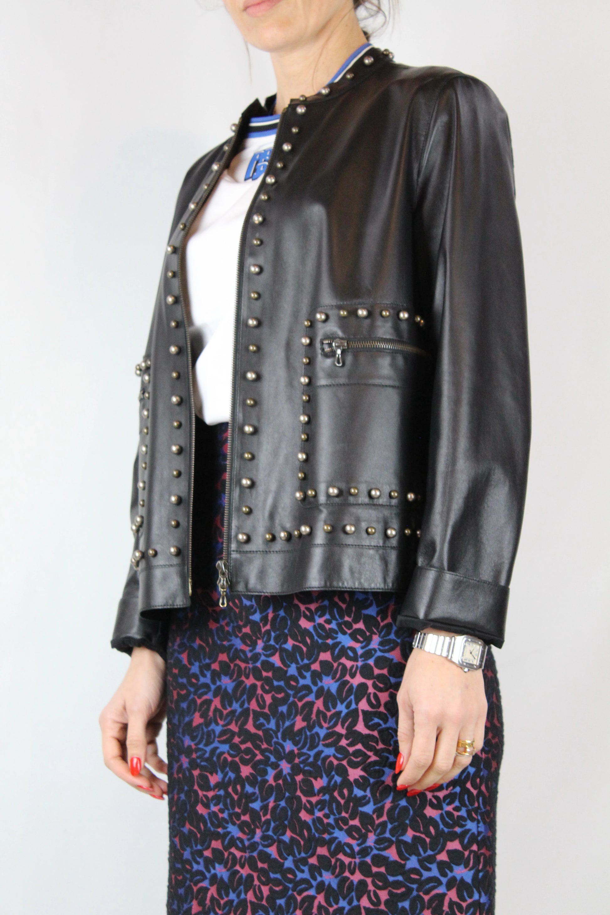 Leather Jacket with Spherical Stud Details