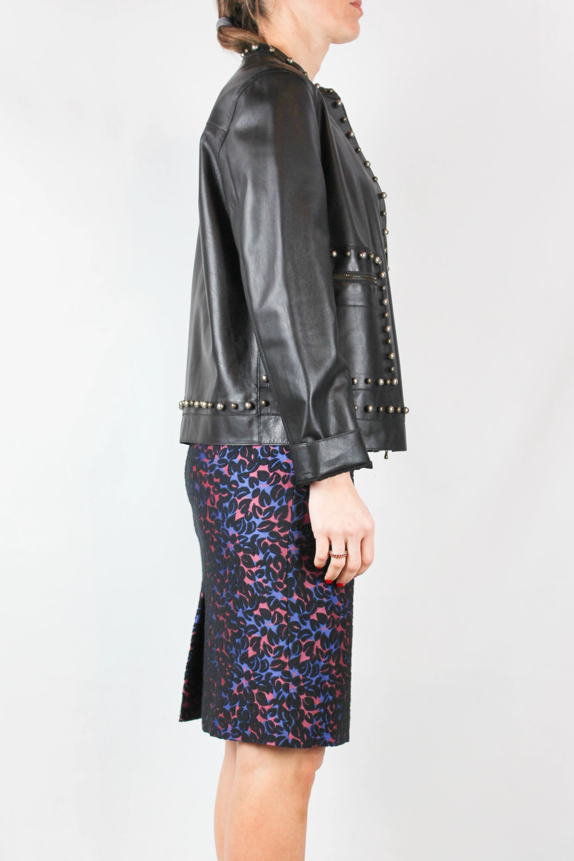 Leather Jacket with Spherical Stud Details