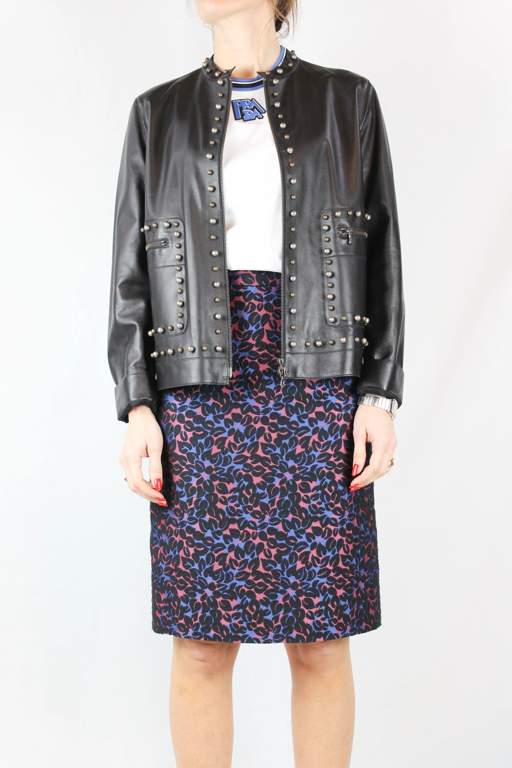 Leather Jacket with Spherical Stud Details