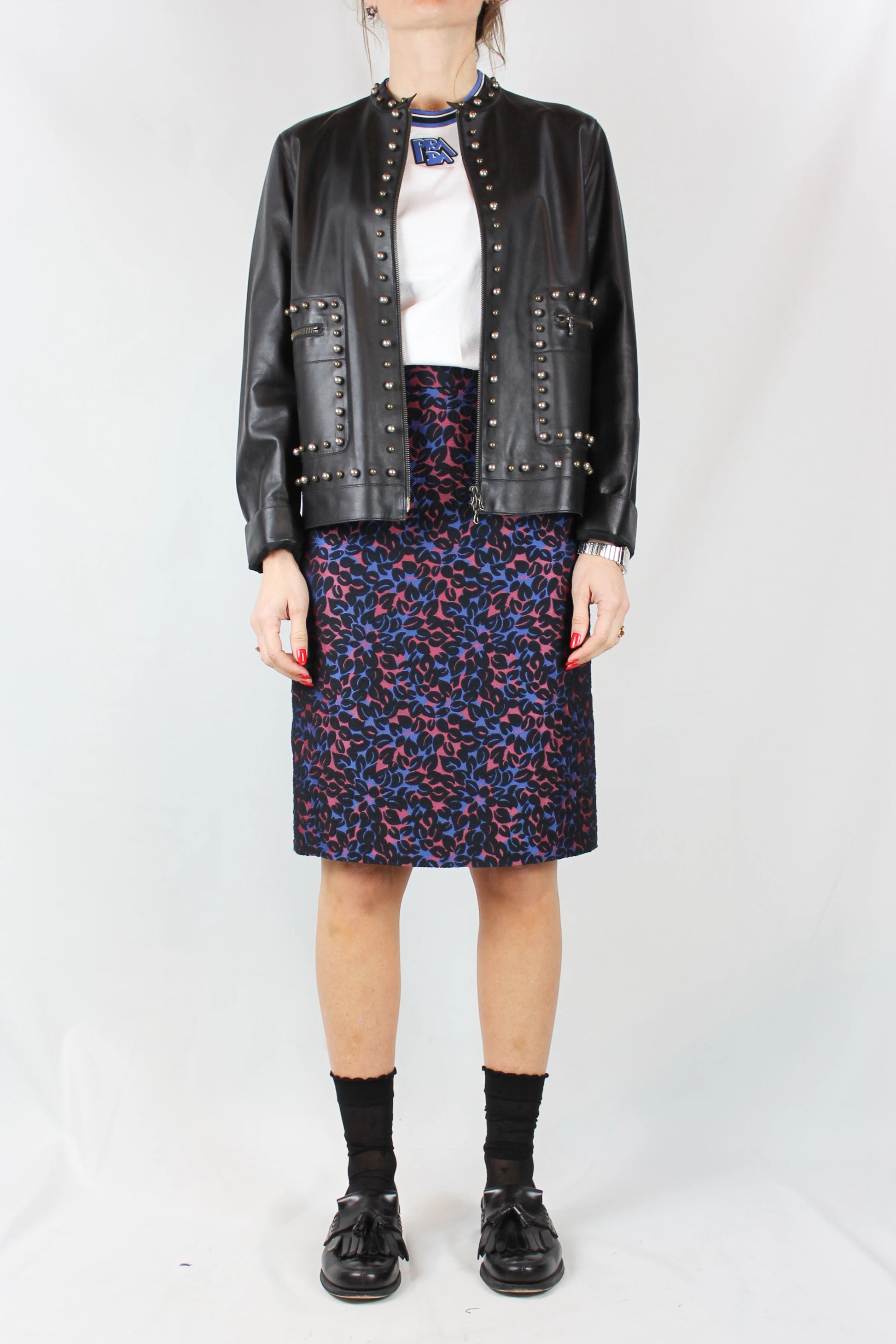 Leather Jacket with Spherical Stud Details